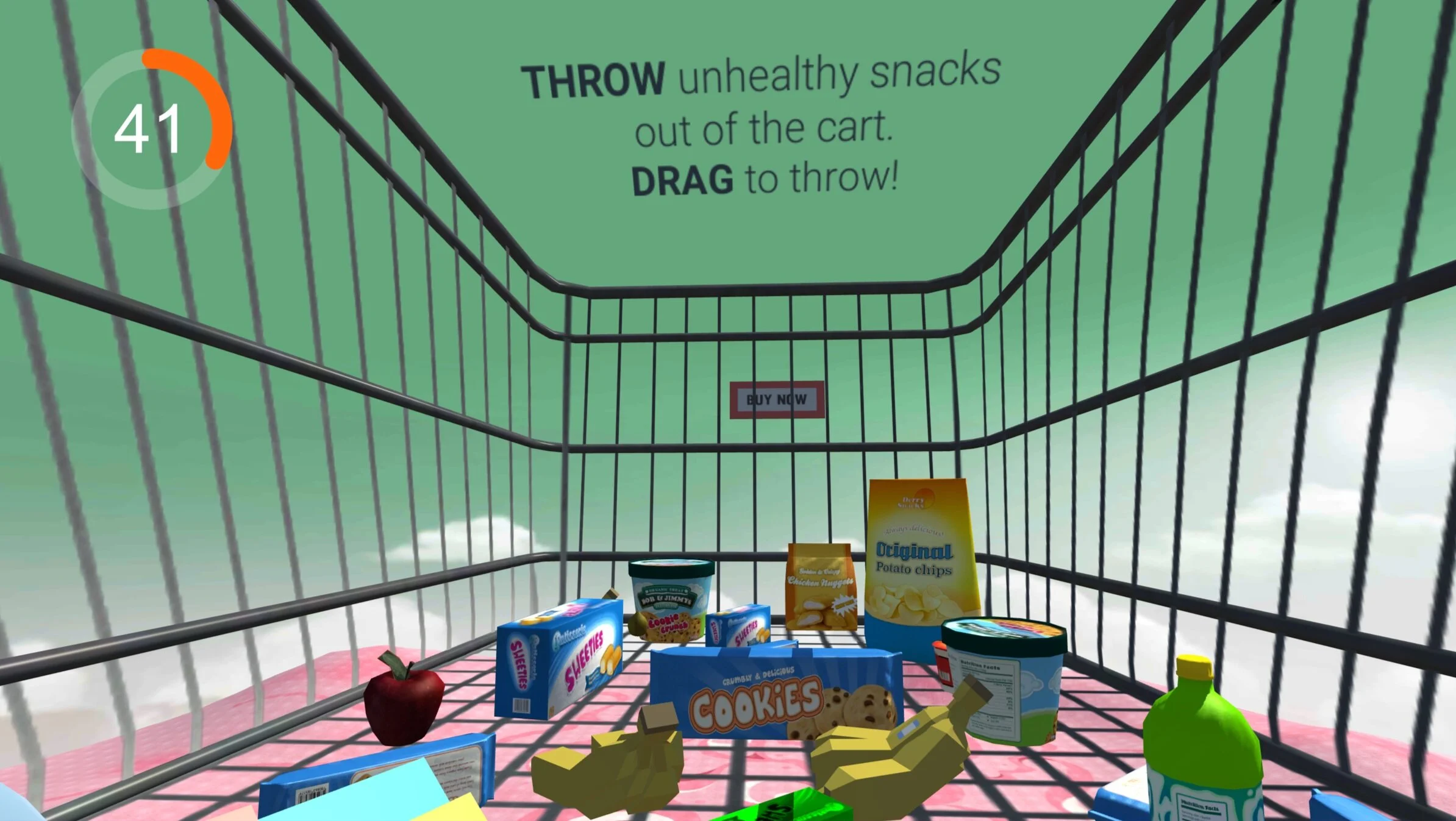 Second Prototype | A drag and throw junk food out of the shopping cart experience. Built with Lenovo Mirage Solo.