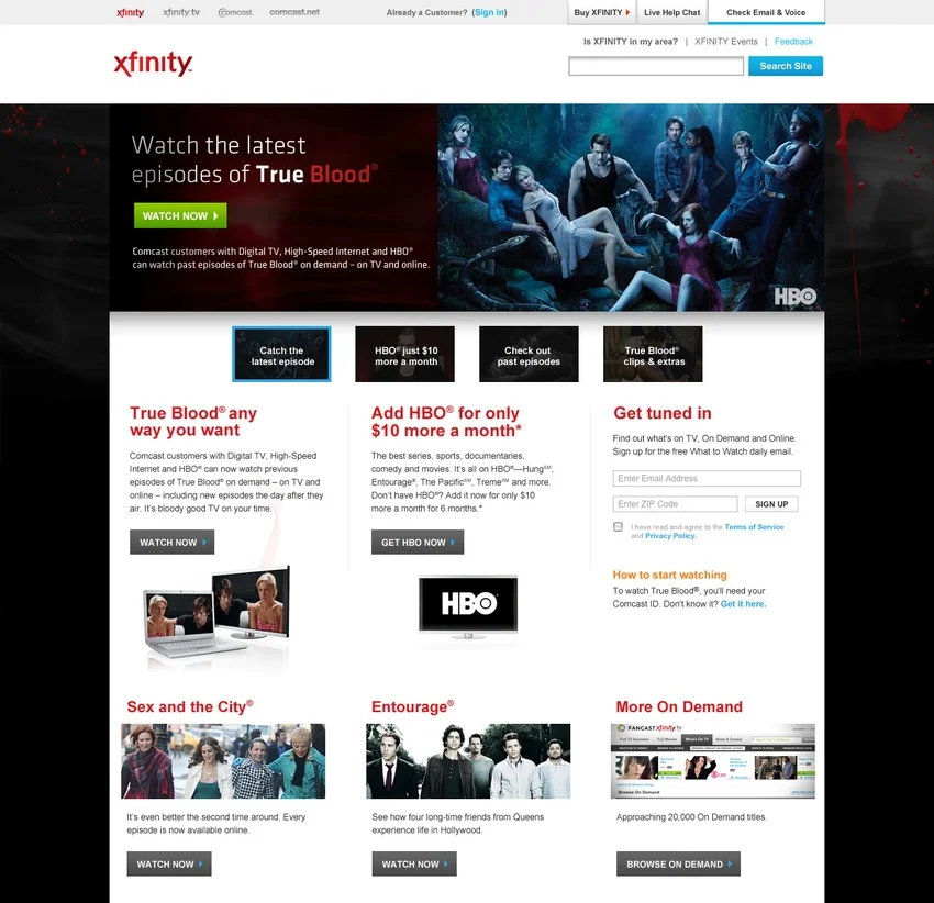 XFINITY: HBO Upsell - True Blood Landing Page