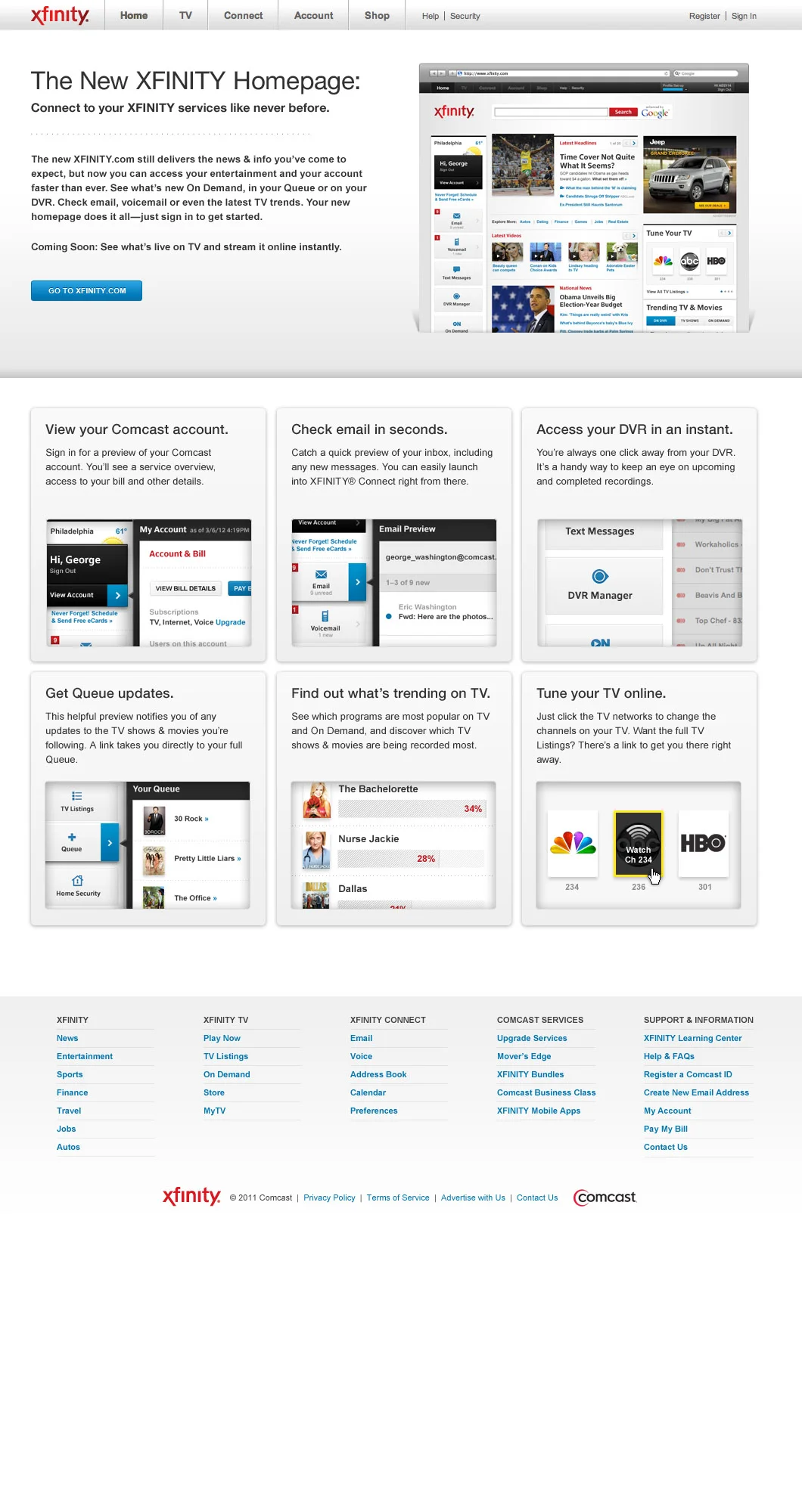 XFINITY.com Homepage Introduction (Landing Page)
