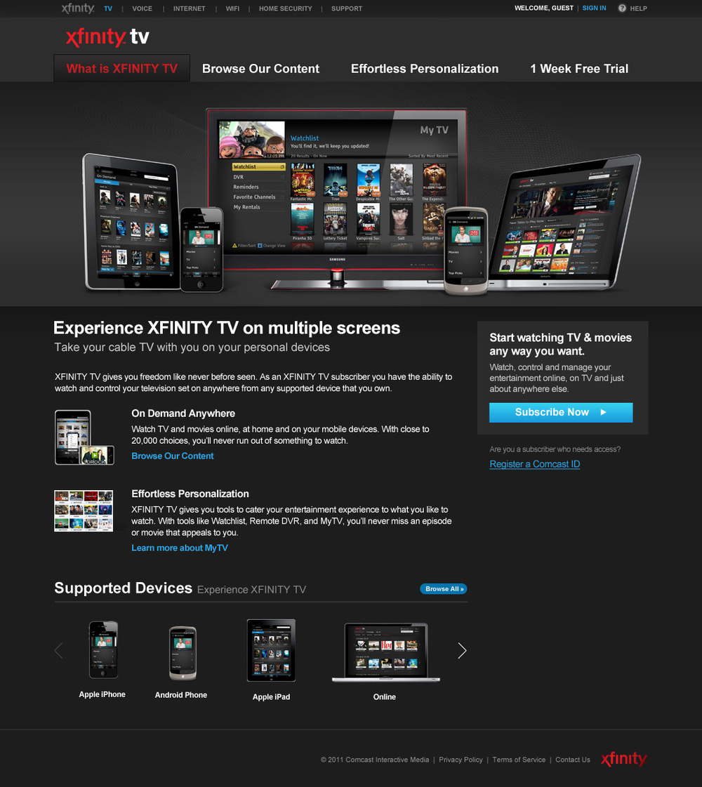 XFINITY TV Landing Page