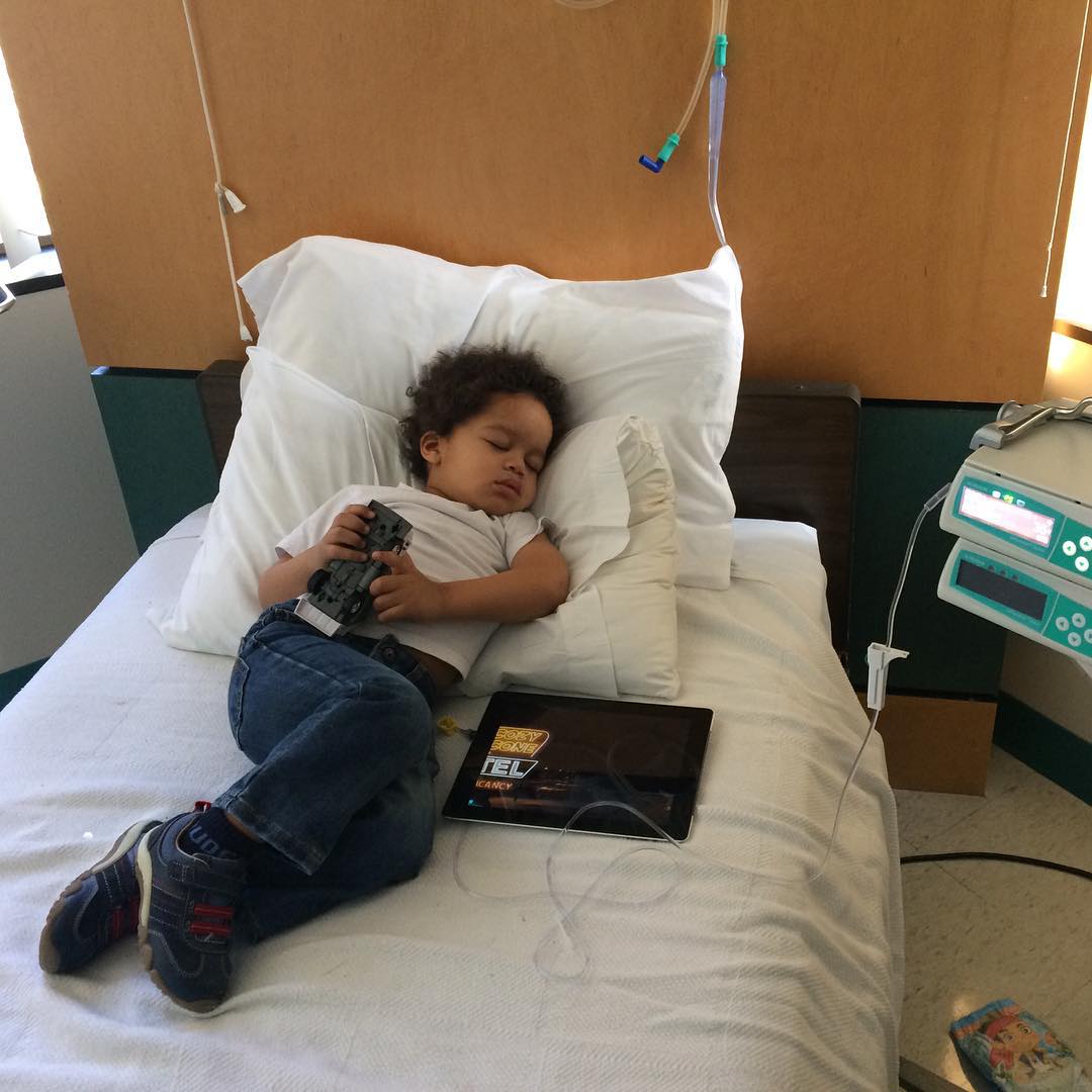 Day 29: Elliott falls asleep while receiving chemo at the clinic.