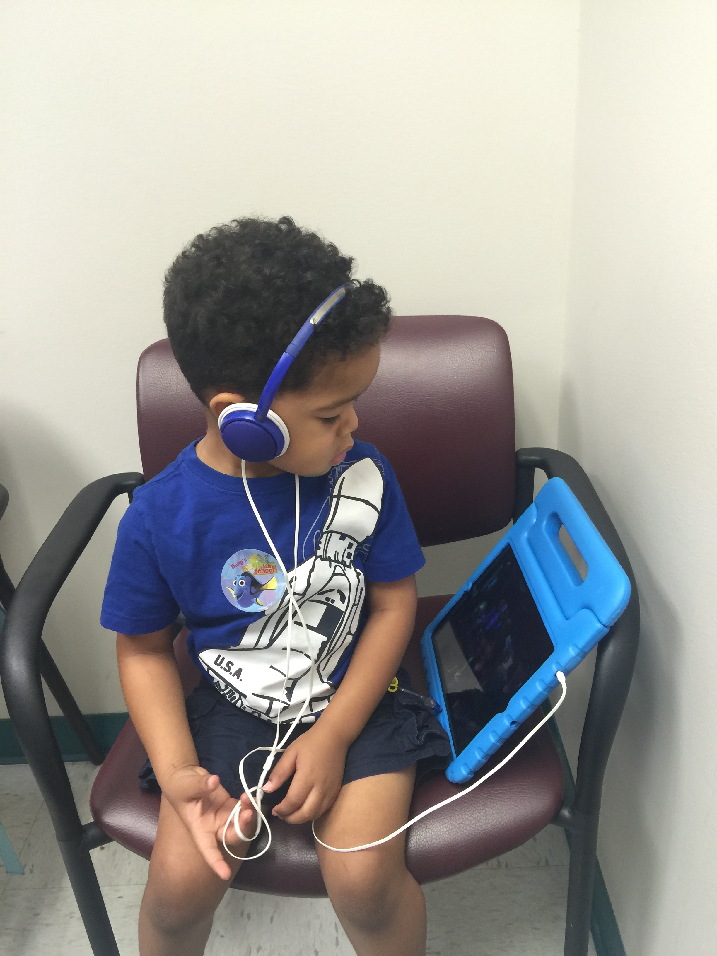 Watching Daniel Tiger while waiting for the lumbar puncture.