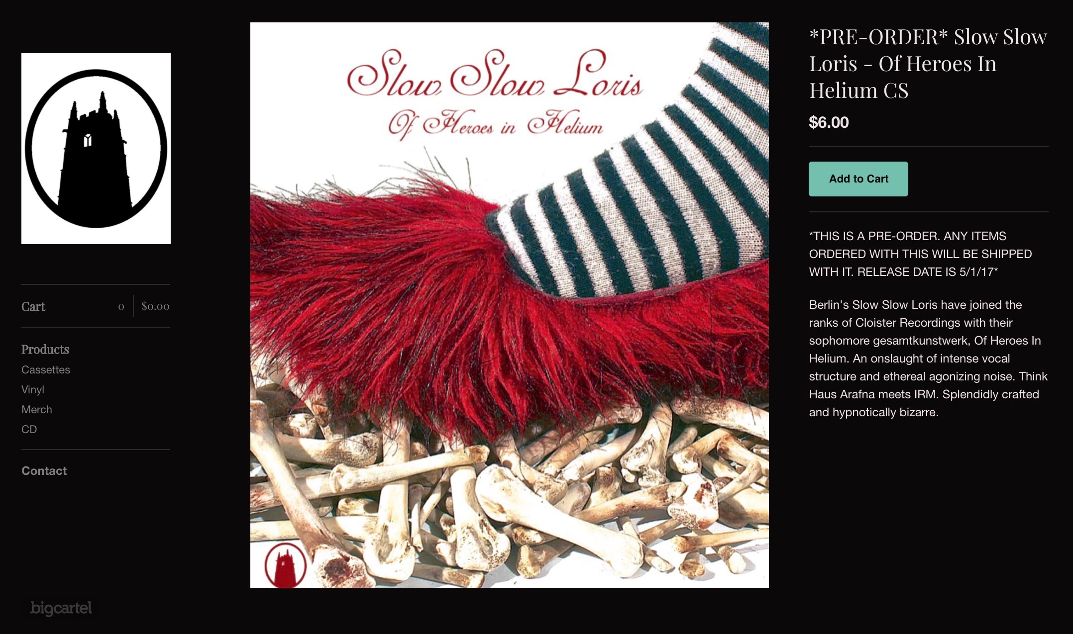 screen shot of cloister recordings website