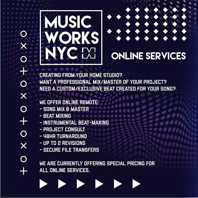 Hey Musicmakers! We have the following new remote services specials available on our website - link in bio - DM if you have any questions!⠀
Online Mixing Special | 1 Song $50 (2 day turnaround)⠀
$50.00⠀
⠀
Online Mixing/Master Special | 1 Song Mix &am