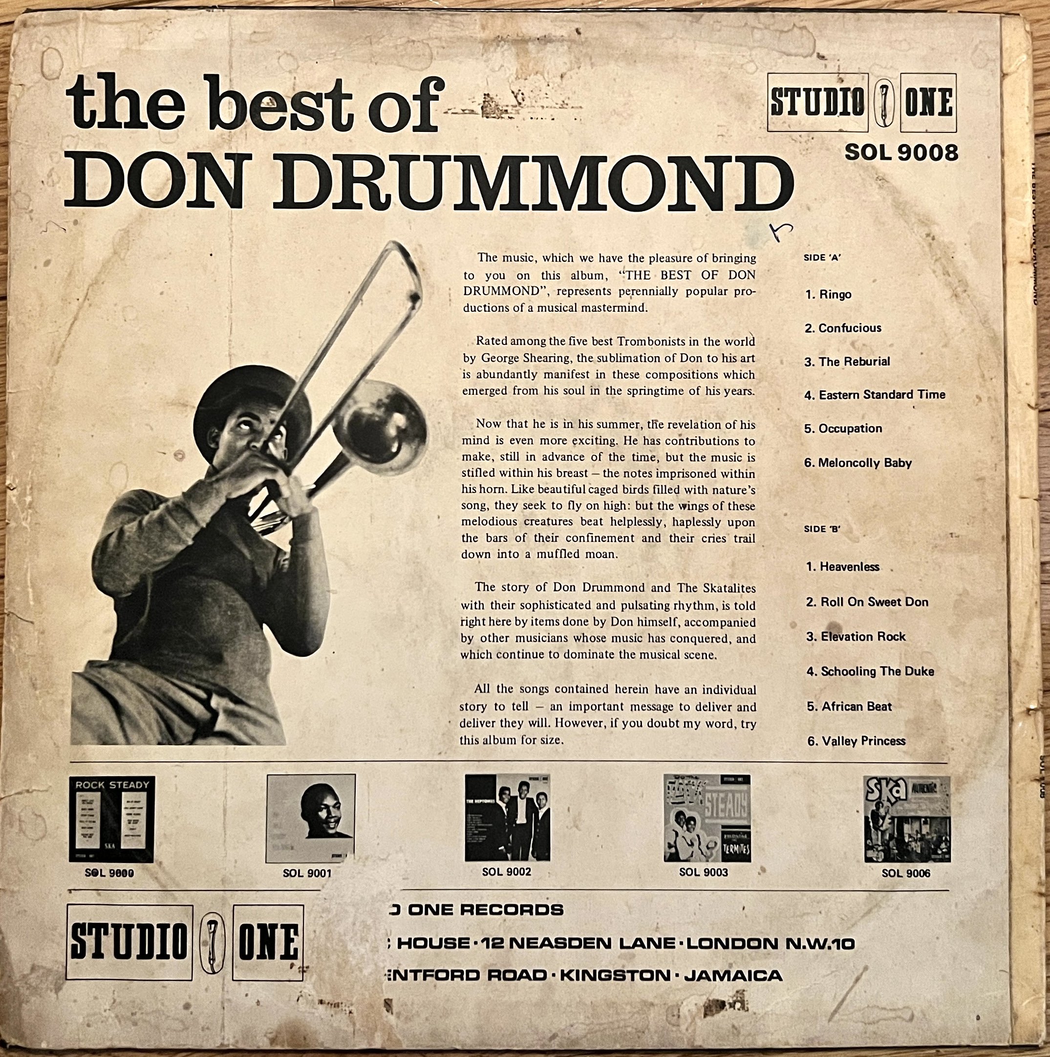 Don Drummond - The Best Of Don Drummond - Studio One LP Rare Original 1969 — Ohm Records