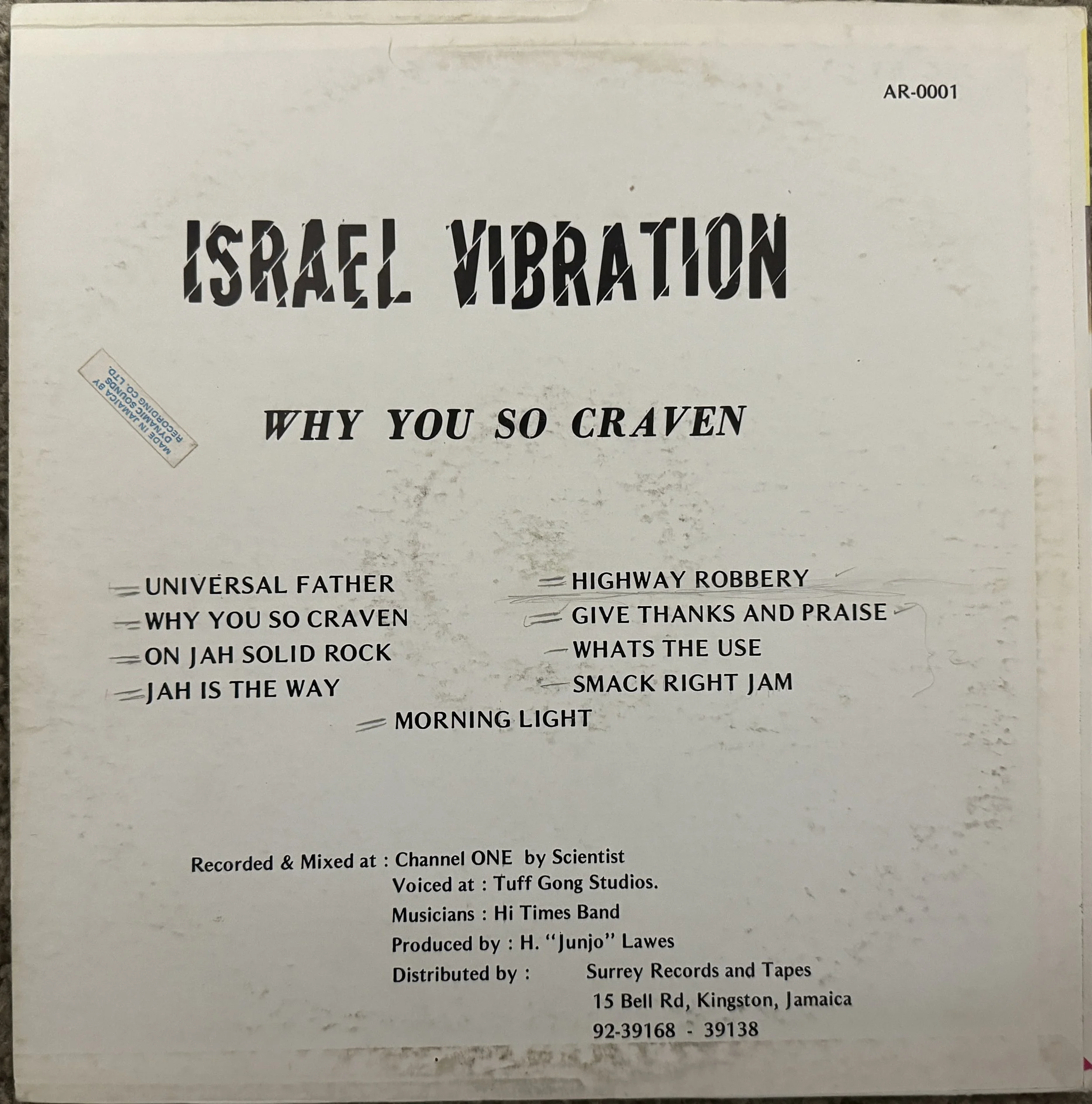 ジャマイカLP Israel Vibration Why You So Craven AR0001 Arrival, Arrival /00260 Israel Vibration - Why You So Craven - Arrival LP Rare