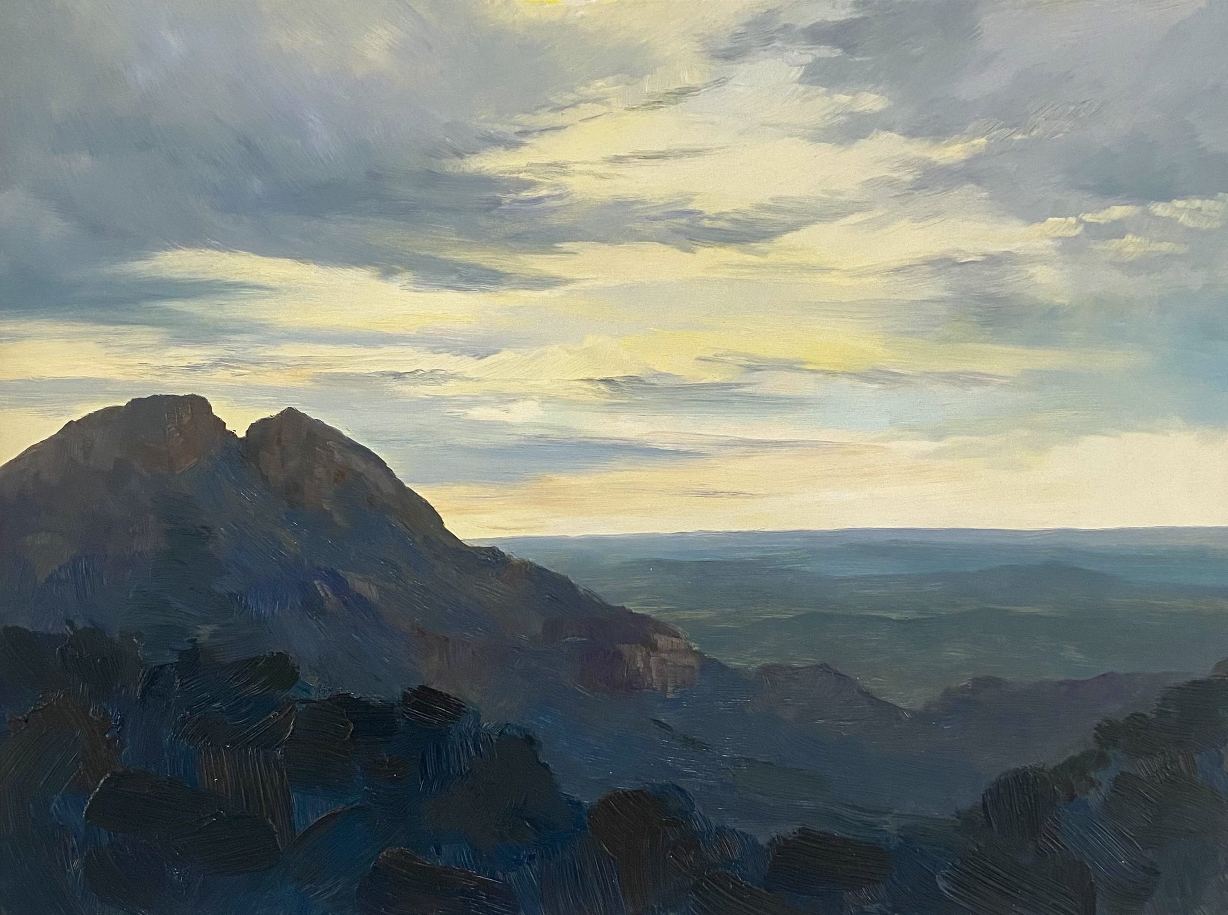 Warrumbungle Dreaming I, Oil on board, 30 x 40 cm, framed, $950