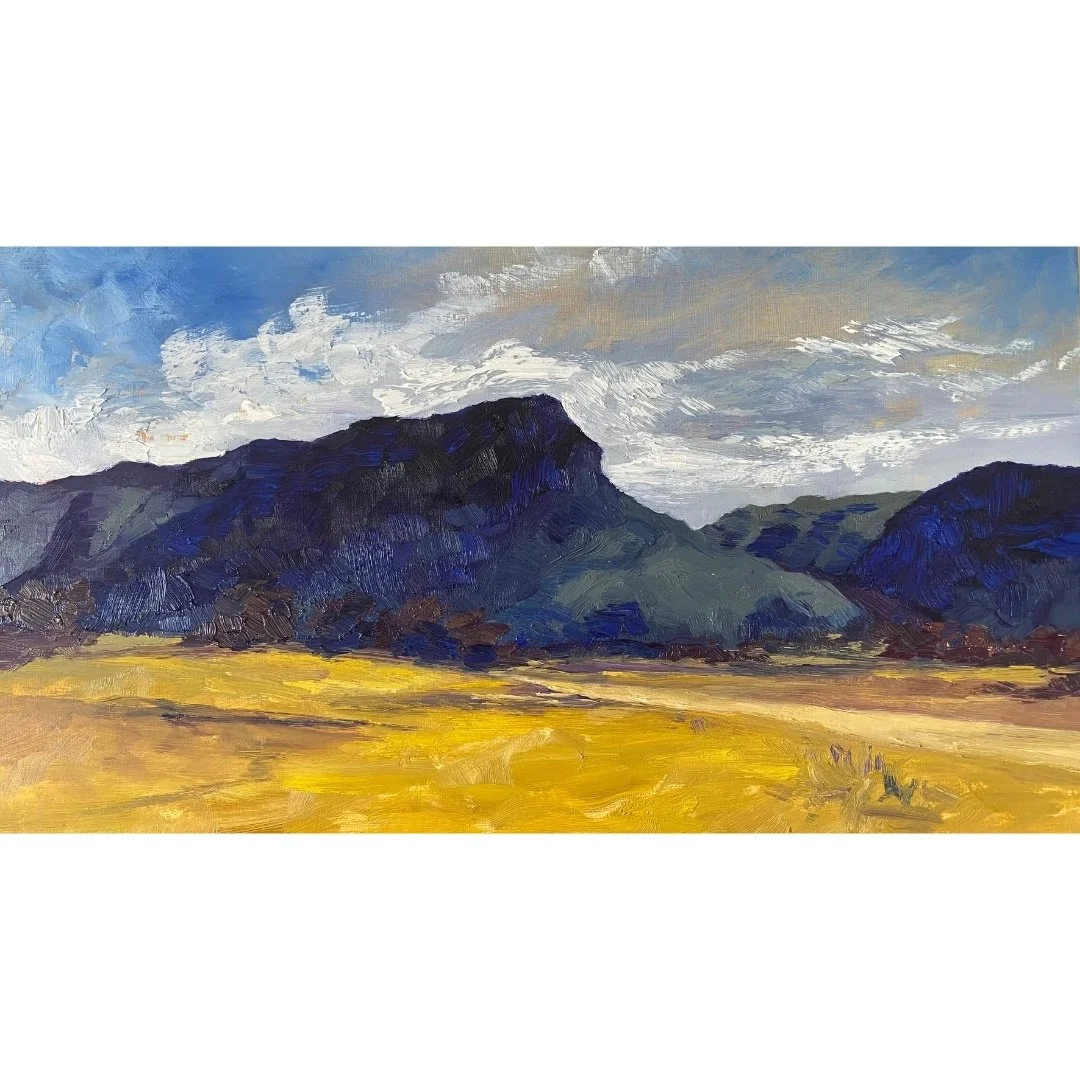 Upper Nile Road, Glen Alice, 2023, oil on board, 30 x 54 cm