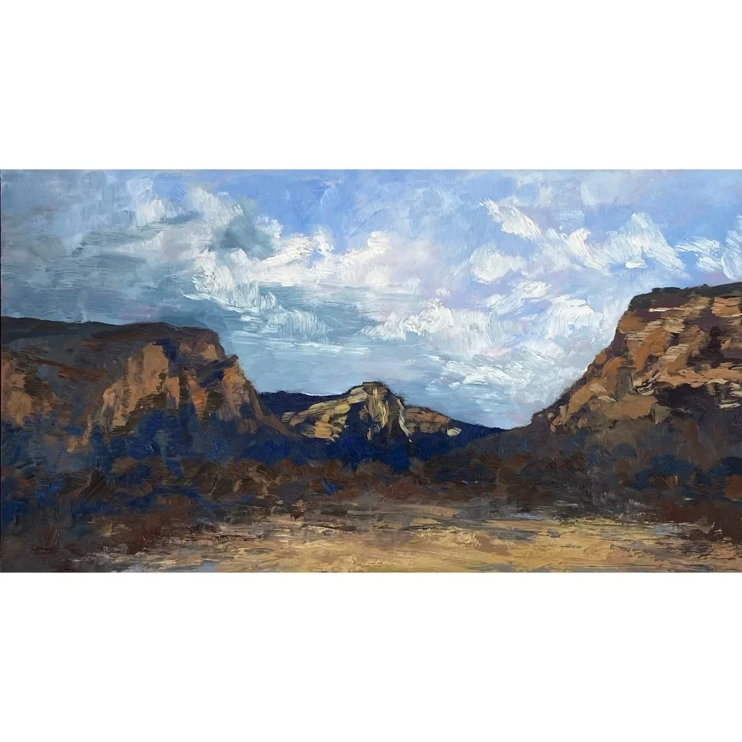 Blustery Afternoon, Glen Davis, 2023, oil on board, 30 x 54 cm