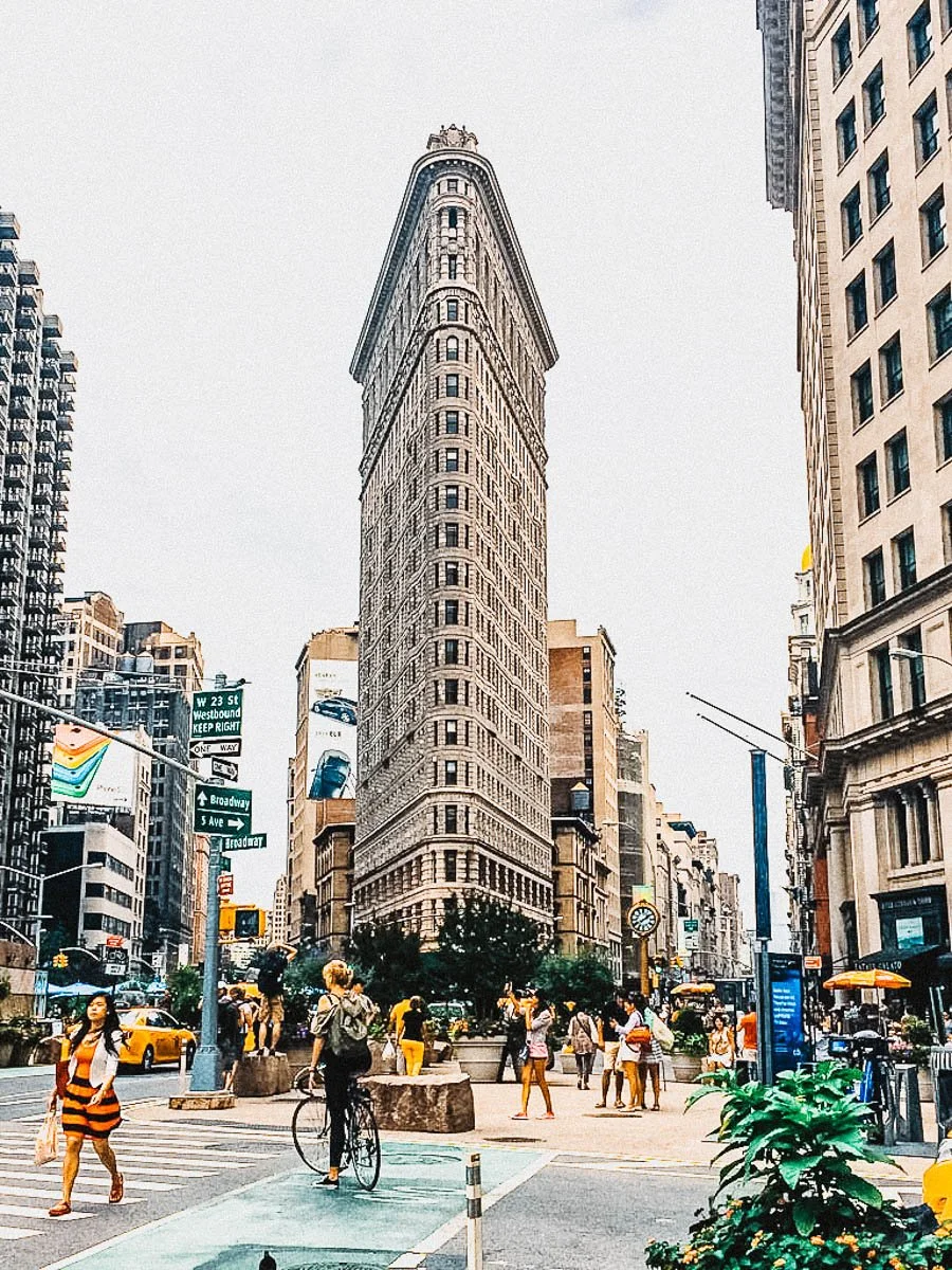 a view of the flat iron building in nyc