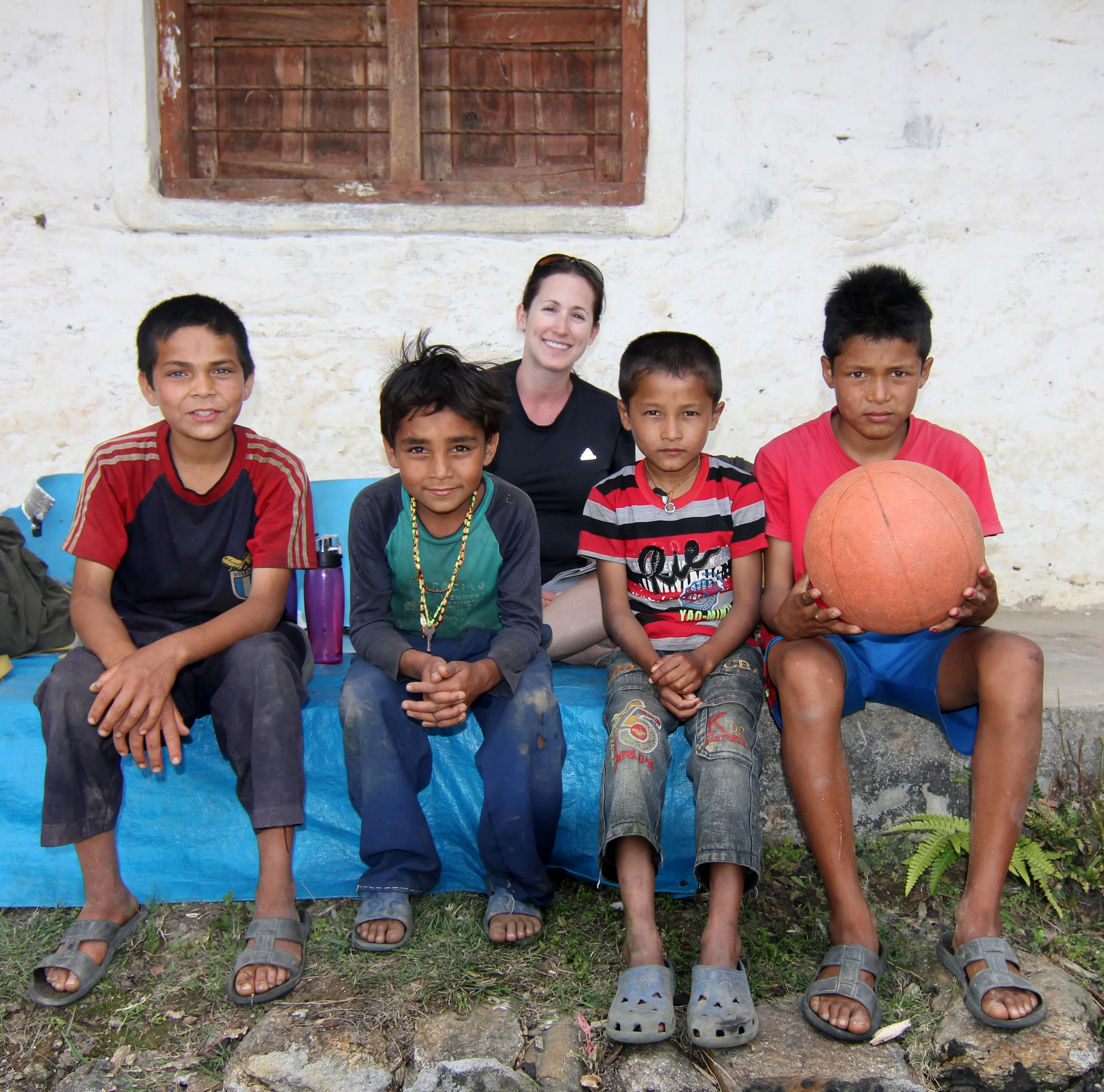 children along sikles trail, nepal