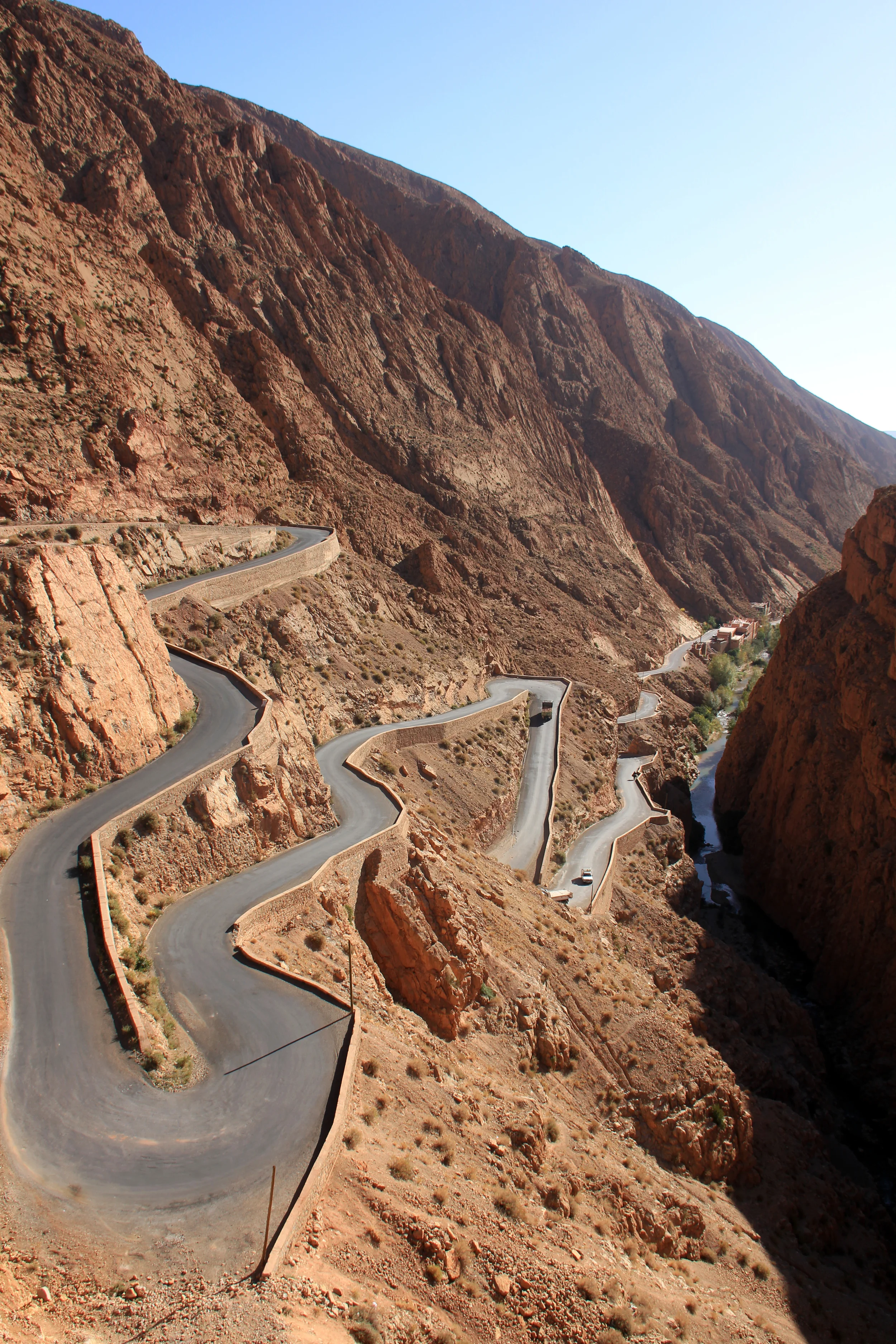 curvy road in atlas mountains, morocco