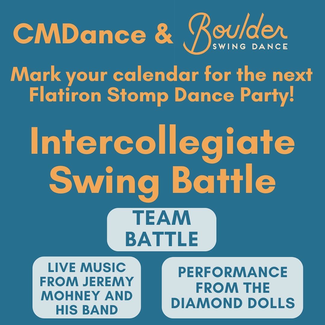 Mark your calendar for our next Flatiron Stomp Dance Party on April 27th; that weekend is the Intercollegiate Swing Battle weekend brought to you by @communitymindeddance and @boulderswingdance and it is one to not miss!
That Saturday evening, we wil