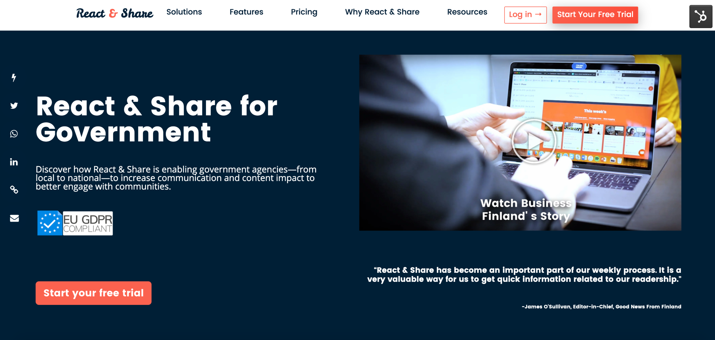 React &amp; Share for Government Landing Page