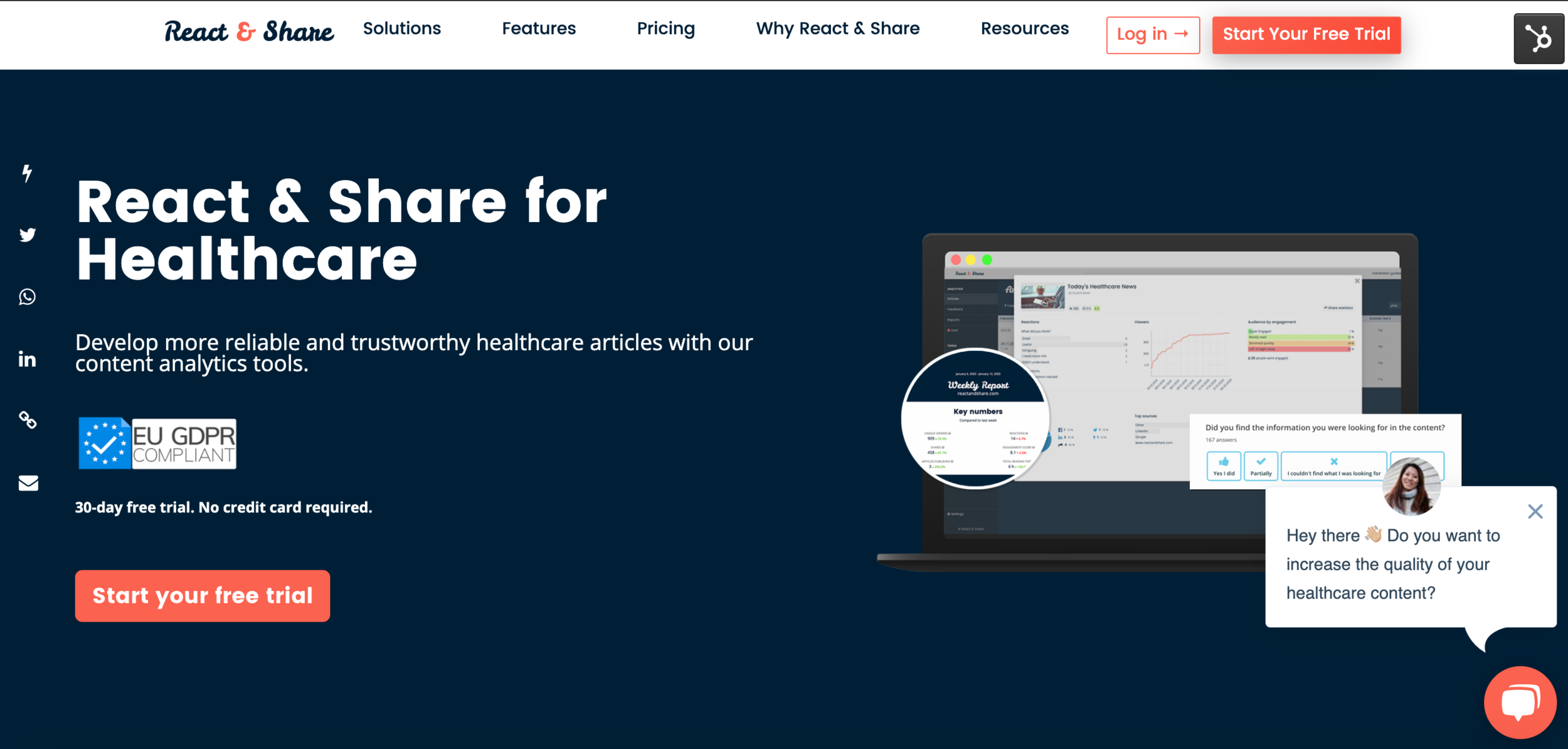 React &amp; Share for Healthcare Landing Page