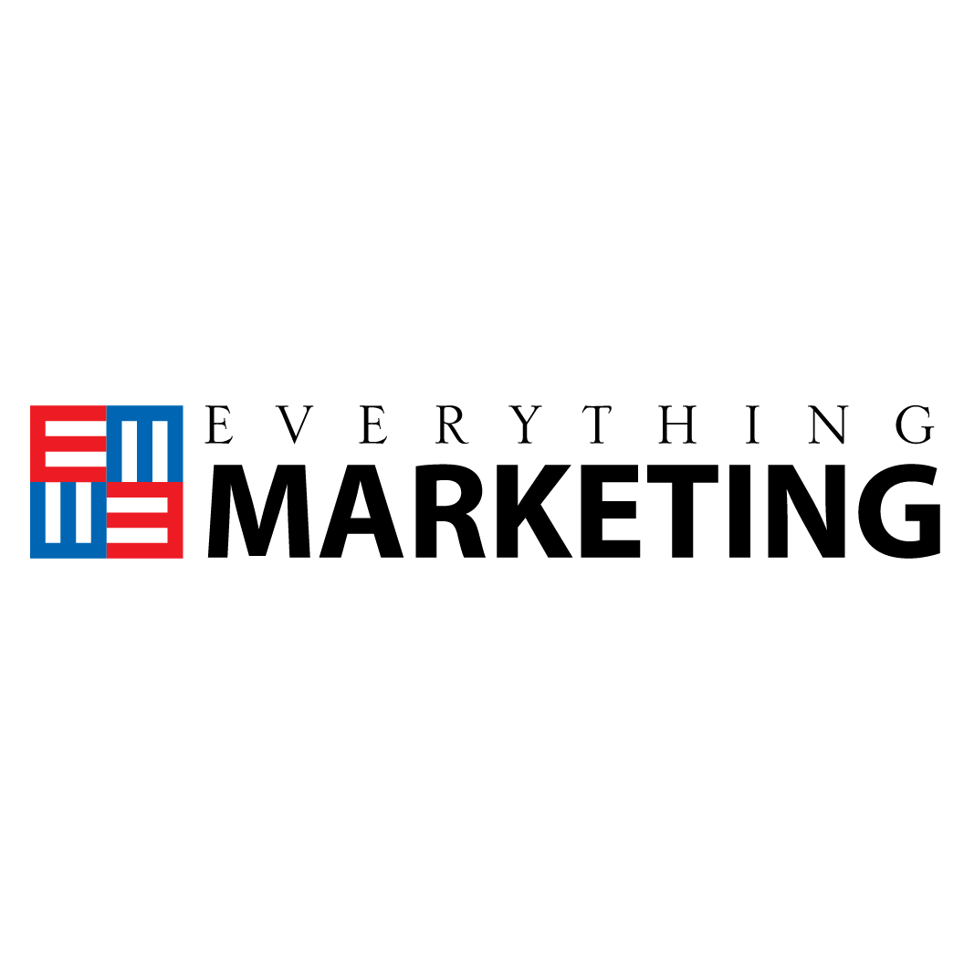 Logo with red and blue geometric design on the left, and the text "Everything Marketing" with "Everything" in black uppercase letters and "Marketing" in bold black uppercase letters.