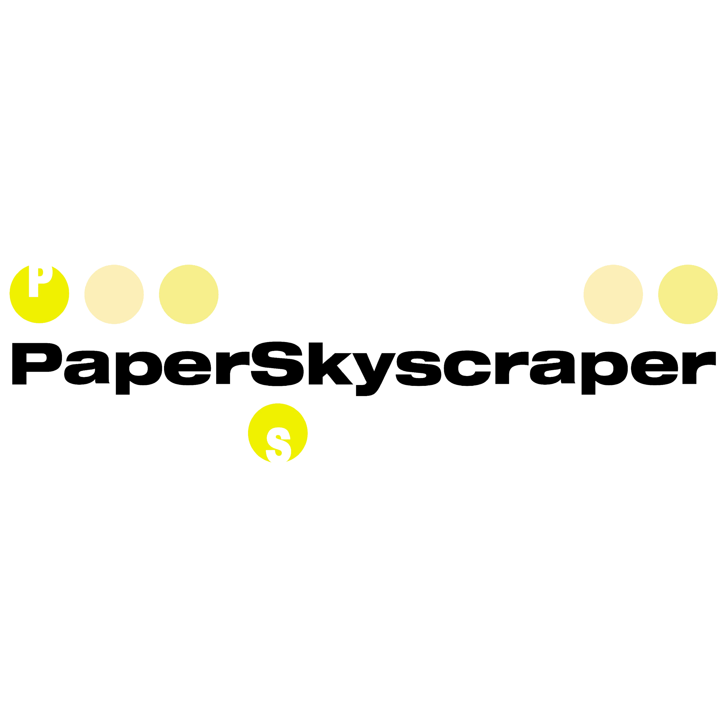 Text reading '2019 PaperSkyScraper' with yellow circles around some letters on a white background.