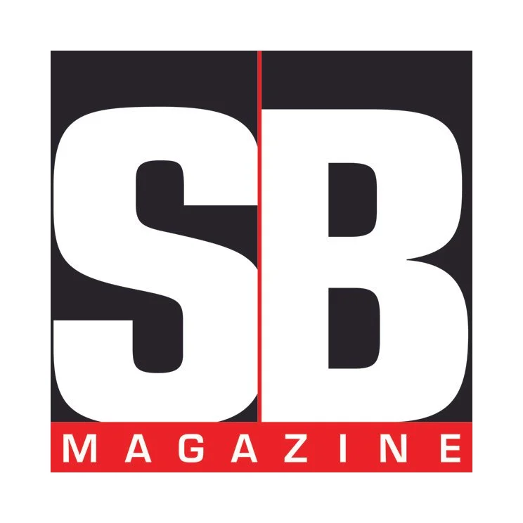 Logo for SB Magazine featuring large black letters 'S' and 'B' with the word 'MAGAZINE' in white letters on a red background at the bottom.