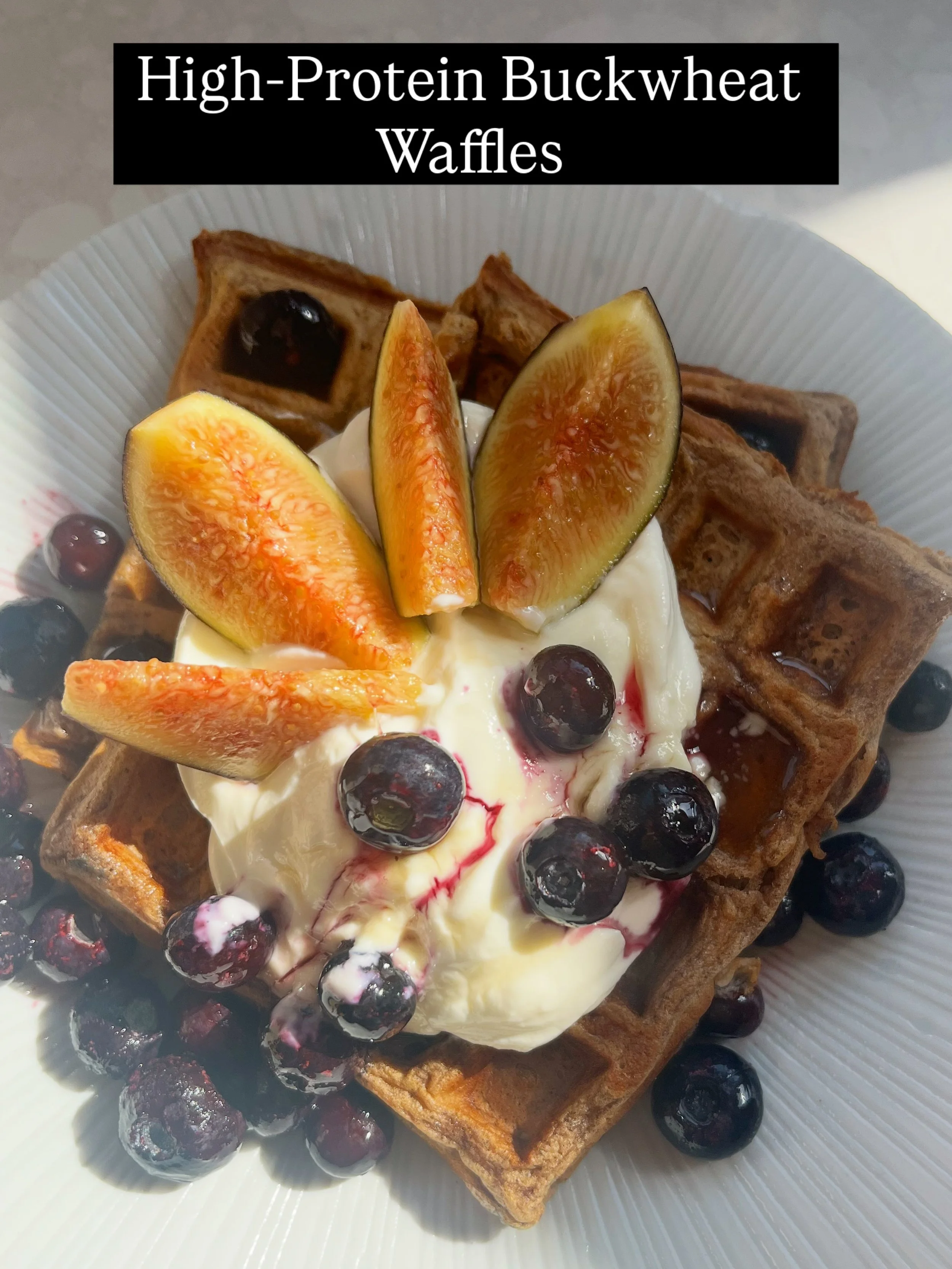 High protein buckwheat waffles. A great example of how switching up a single ingredient (flour) and adding another (Greek yoghurt) can change the nutritional profile of a meal without compromising on taste. These are very satiating and avoid any bloo