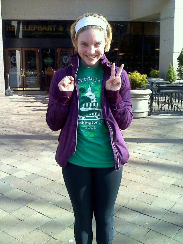 Right after I finished the St Patrick's day 10k, my first race...I take no responsibility for what symbol I'm trying to make with my hands.