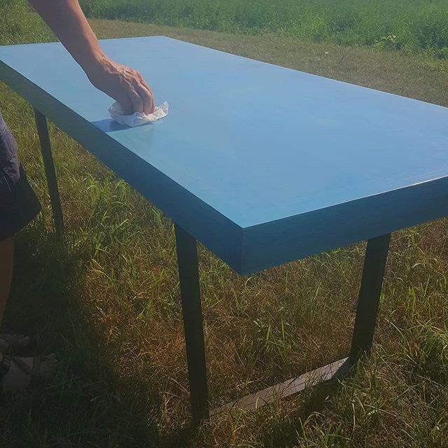 We are full-time artists, but not always in clay. Joe is finishing a custom table today for our friends Keith and @decibelleslie . They are amazing supporters of our Mineral Point art community. We are excited to dine at Buttonhill sometime and see our pots on Joe's table.
#woodworking #selfemployed #table #blue #dovetail