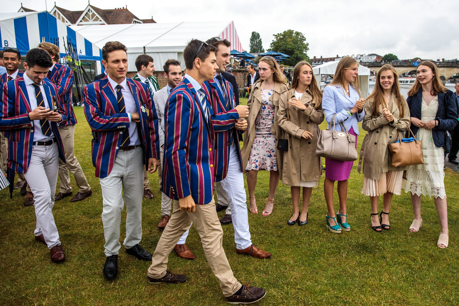 Spectators gather along the bank of the River Thames at the Henley Royal Regatta on June 28, 2017 in Henley-on-Thames. 