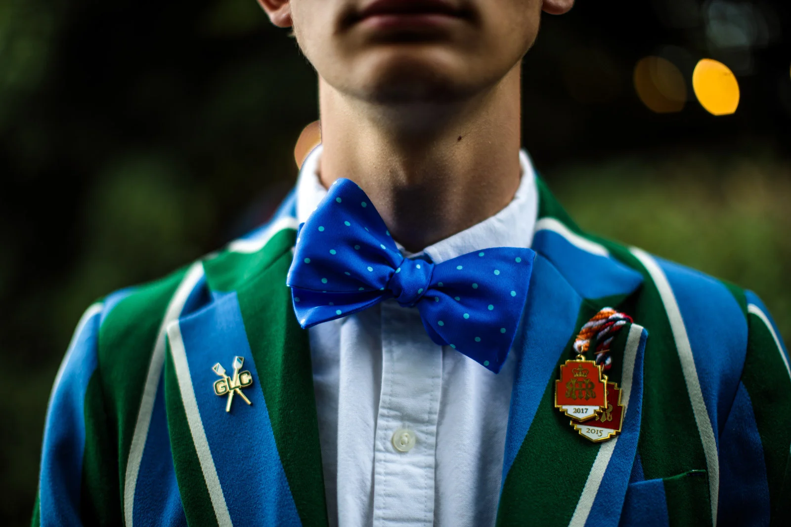 A bow tie is worn by a member of the Seattle-based Green Lake crew at the Henley Regatta on June 29, 2017 in Henley-on-Thames.