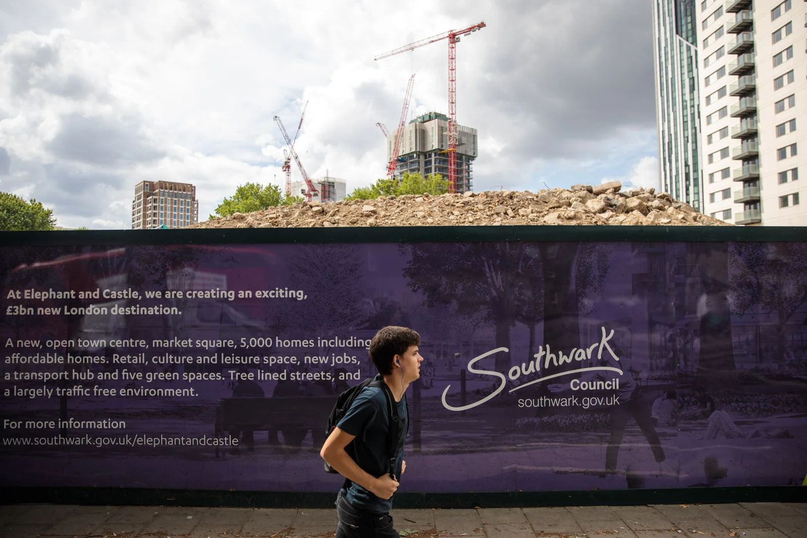 A pile of rubble sits within the building site of a new housing development in Elephant and Castle on July 21, 2017 in London.