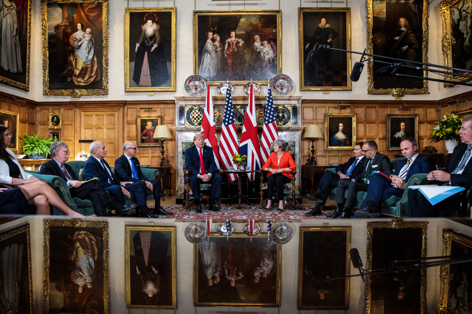 U.K. Aylesbury - US President Donald Trump and British Prime Minister Theresa May hold talks at Chequers, 2018.