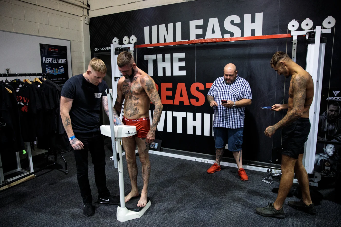 MANCHESTER, ENGLAND: Bare-knuckle boxers weigh-in ahead of an Ultimate Bare Knuckle Boxing (UBKB) event at Bowlers Exhibition Centre on August 4, 2018.