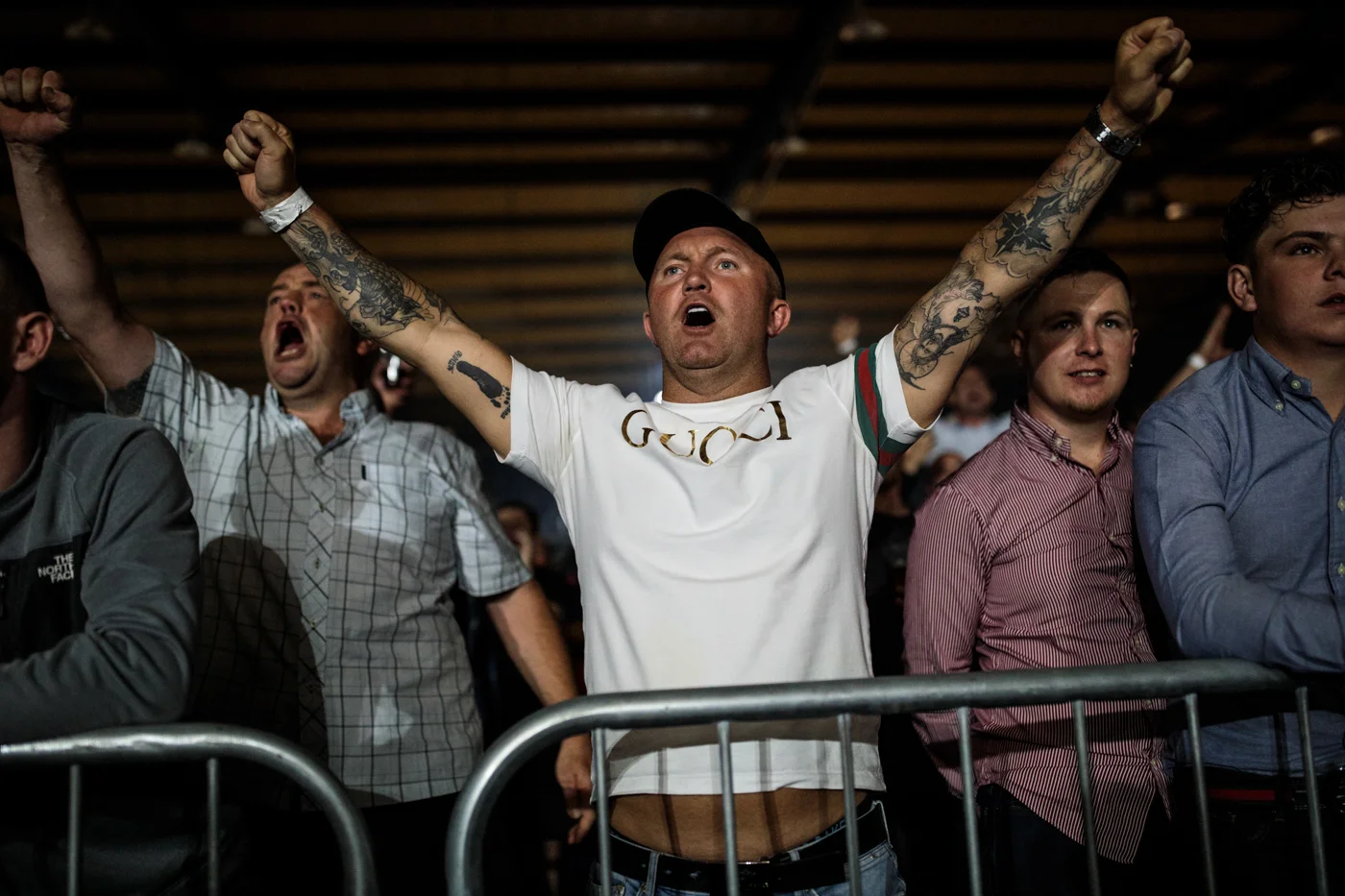 MANCHESTER, ENGLAND: The audience cheer during an Ultimate Bare Knuckle Boxing (UBKB) event at Bowlers Exhibition Centre on August 4, 2018.