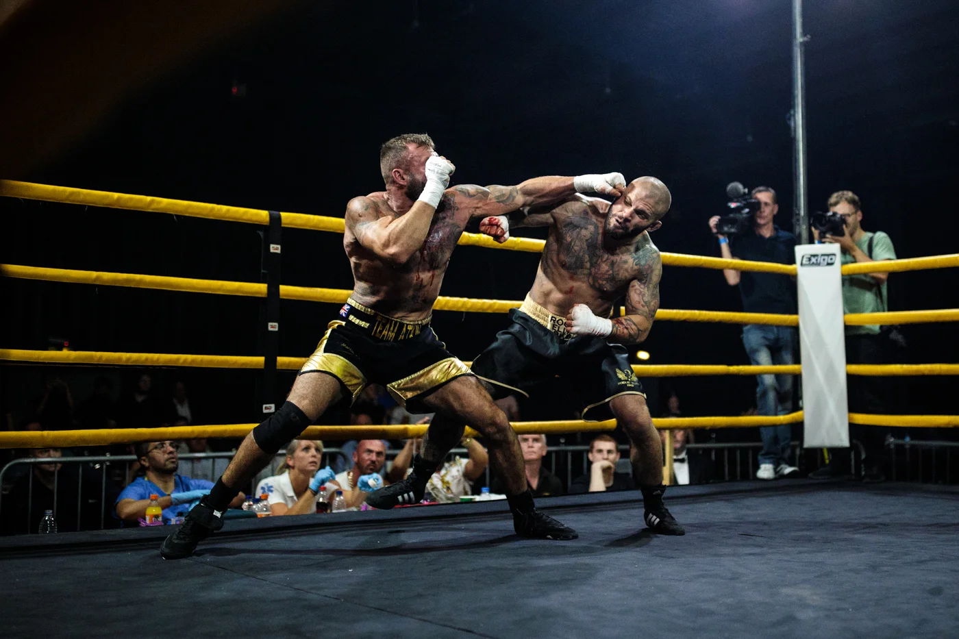 MANCHESTER, ENGLAND Two-time World Bare-Knuckle Boxing Champion Luke Atkin, age 30 from York (L) takes on Dom Clark, 35 from Bournemouth for the Rogue Elite world title at an Ultimate Bare Knuckle Boxing (UBKB) fight at Bowlers Exhibition Centre on August 4, 2018.