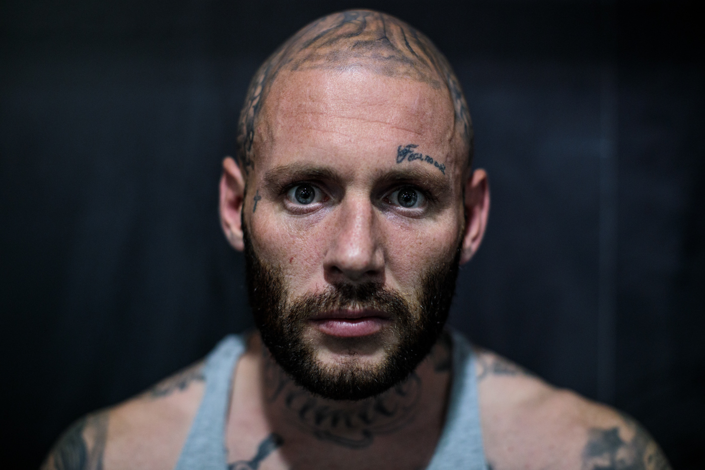 MANCHESTER, ENGLAND: Bare-knuckle boxer Chris Wheeldon, age 36 from Warrington, poses for a photo before his fight at an Ultimate Bare Knuckle Boxing (UBKB) event at Bowlers Exhibition Centre on August 4, 2018.