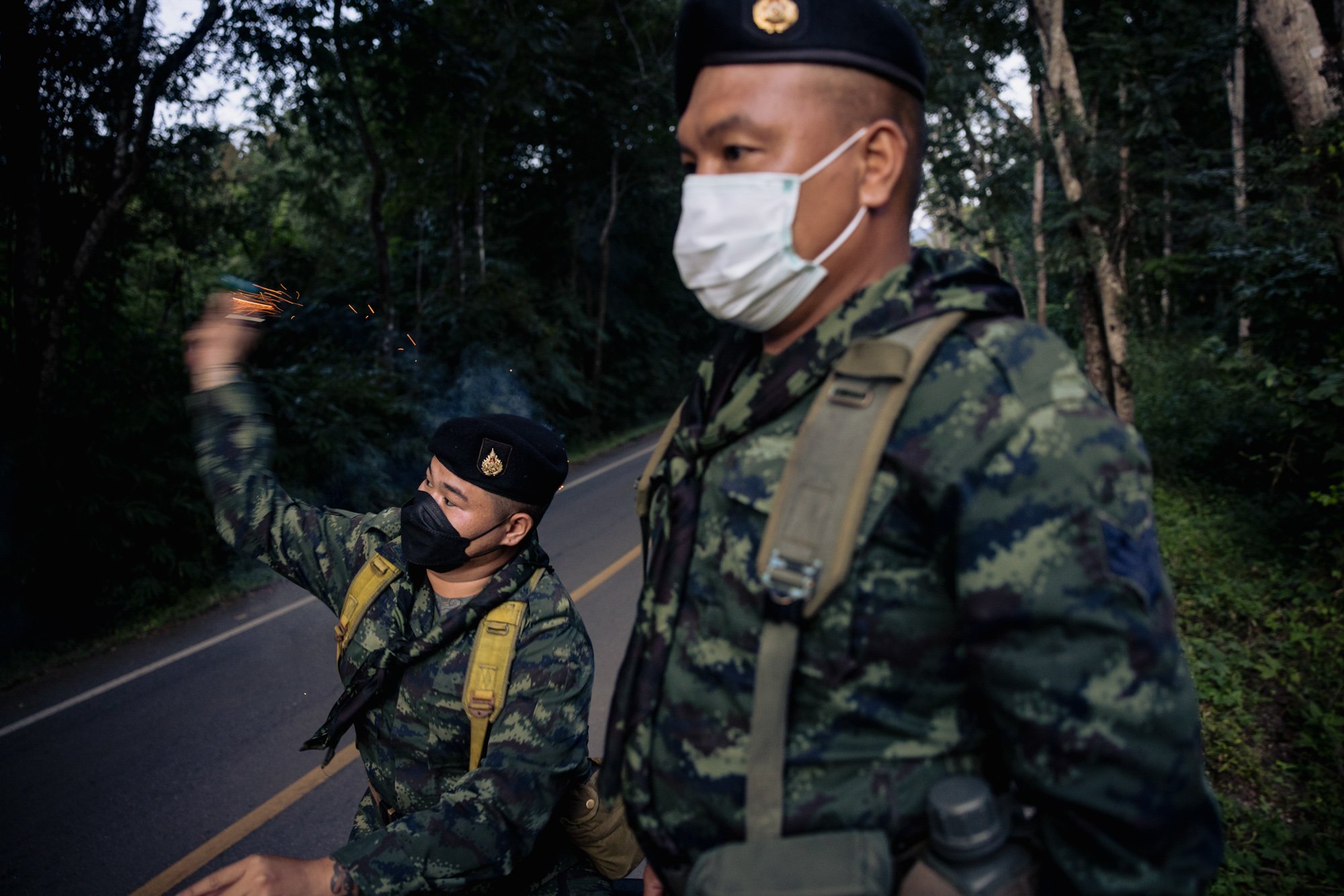  Park rangers attempt to push back wild elephants from the nearby Kaeng Krachan national park by throwing ping pong bombs. 