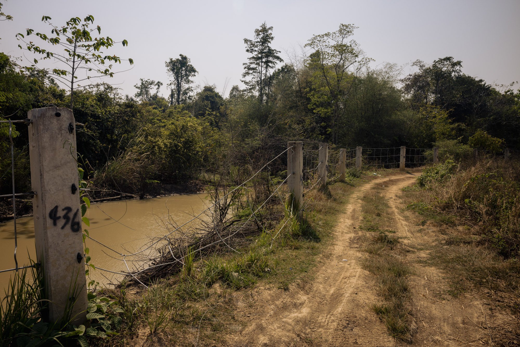  A section of a nature reserve’s perimeter fence destroyed by wild elephants, Chachoengsao, Thailand. 