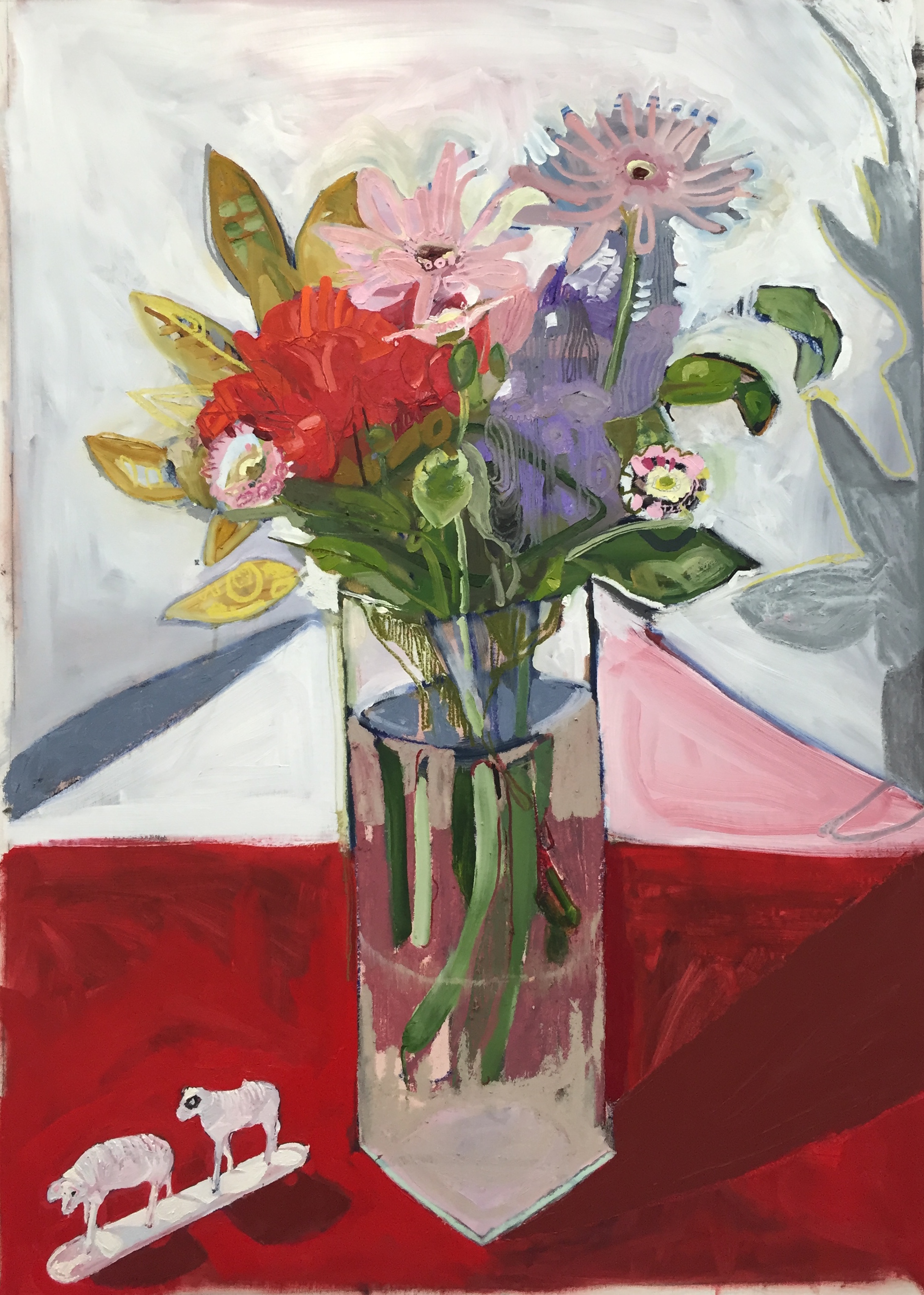Plastic Flowers with Plastic Sheep