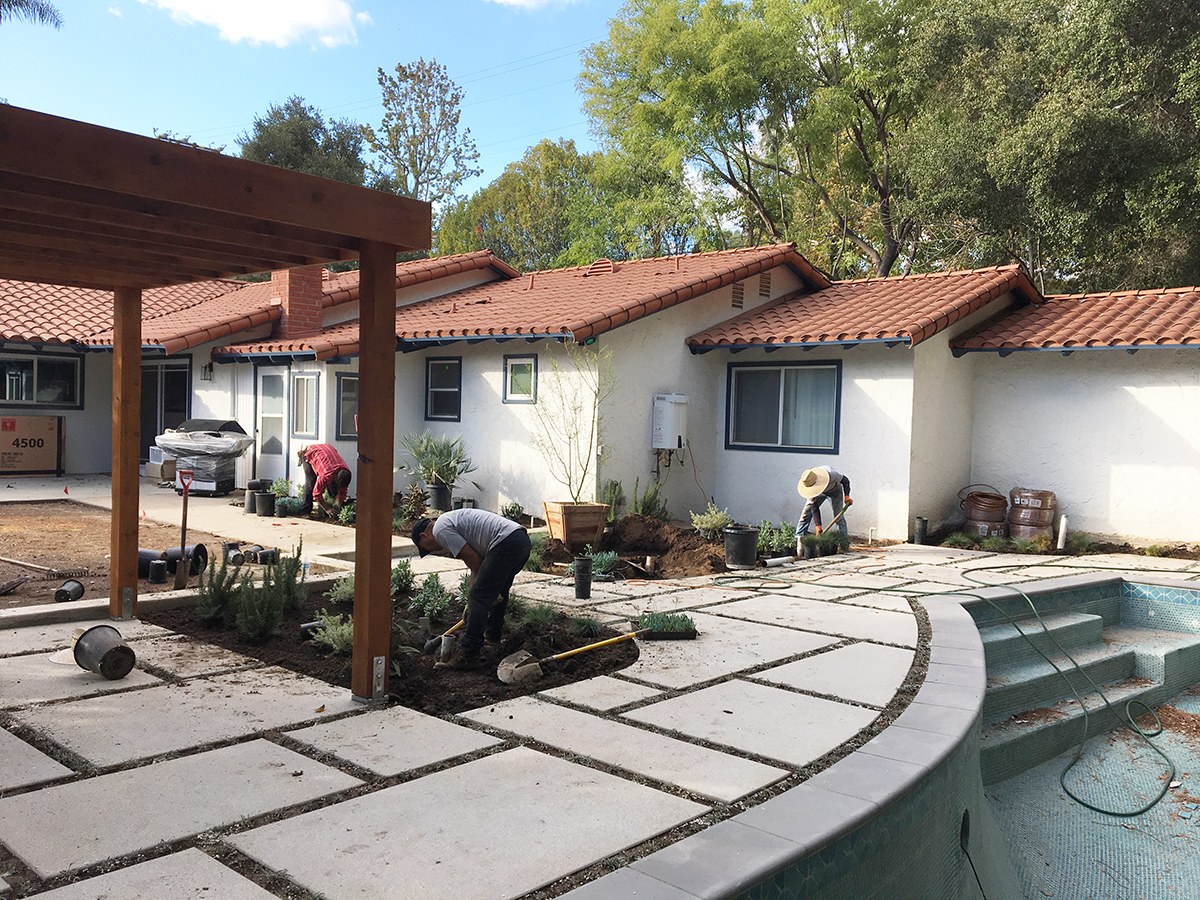  New hardscape, planting, and pergola for a family’s new home  