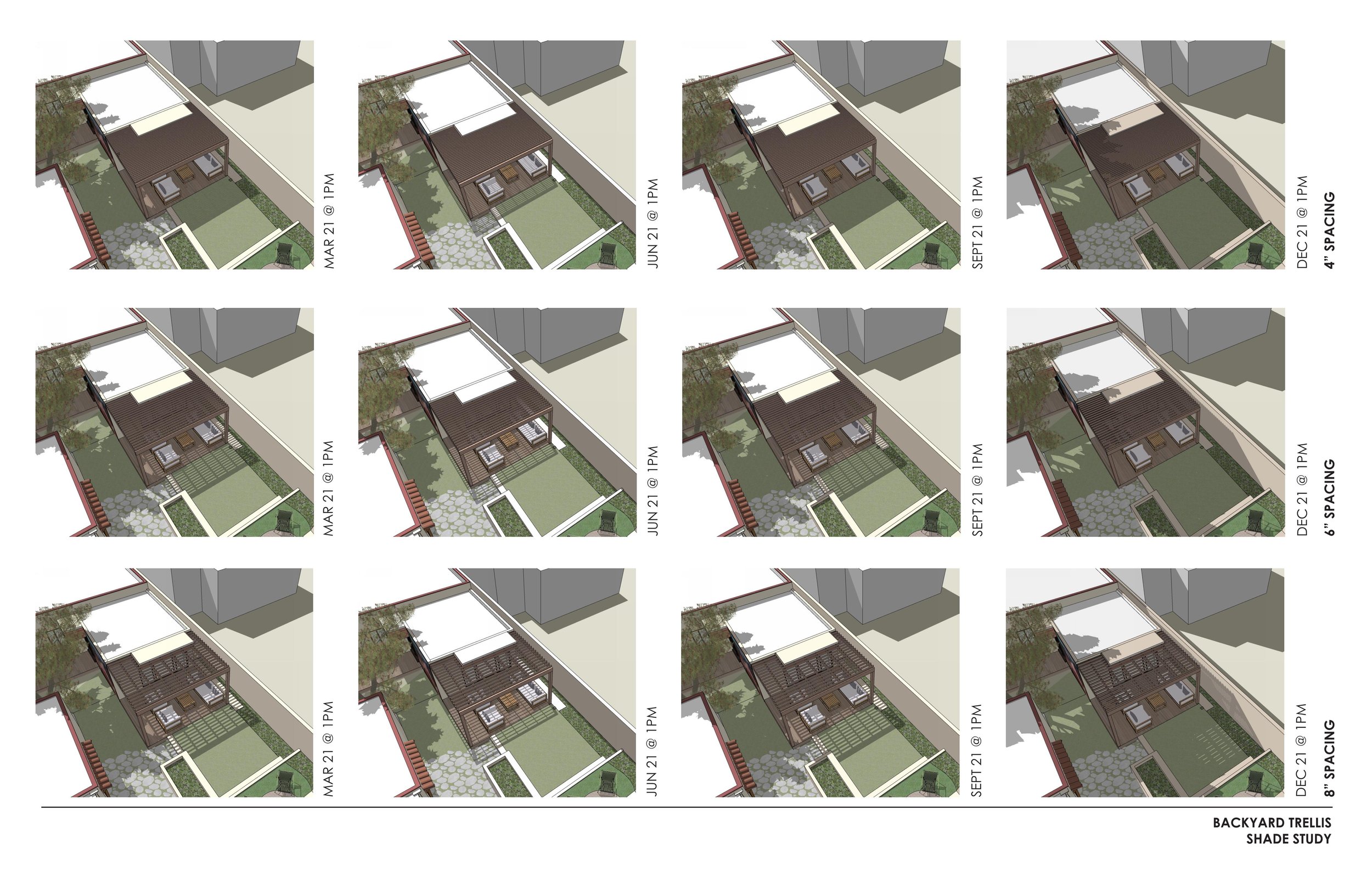  Studying how the sun and shadows change through the year in a design for a new pergola 