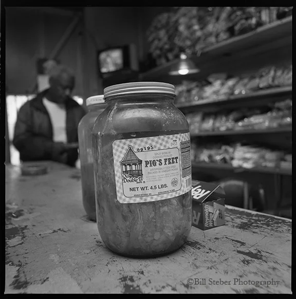 Pigs feet for sale on the bar at Blue Front Cafe in Bentonia, MS, owned by Jimmy "Duck" Holmes. The Blue Front Cafe is the oldest continuously-operating Juke Joint in the state of Mississippi.