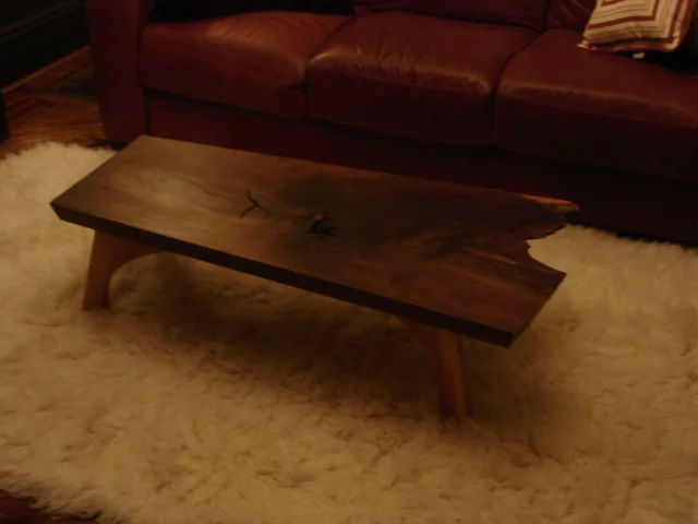 Coffee Table, Slab Crotch Walnut Top with Cherry Legs