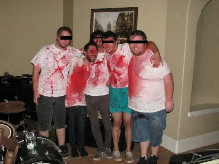 From 2012, when a group of friends and I dressed ourselves as "men covered in corn syrup" and played a house show. 