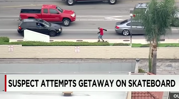 Car Theif Escapes on Skateboard