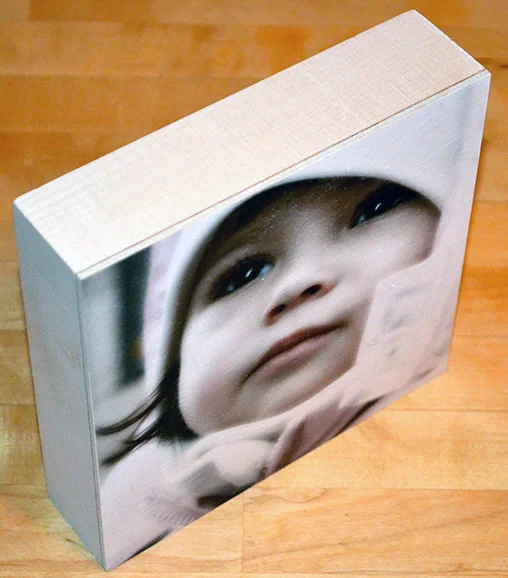 Family photo on wood box panel