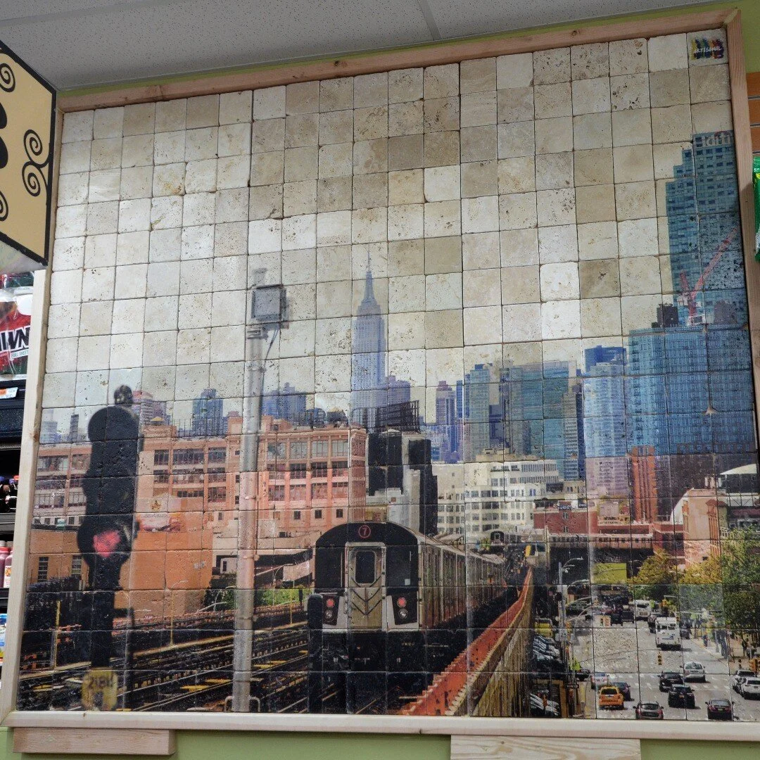 Custom work for a Supermarket 72 X 80 Inch over 300 printed 4&quot;X4&quot; Chiaro Tumbled Tiles