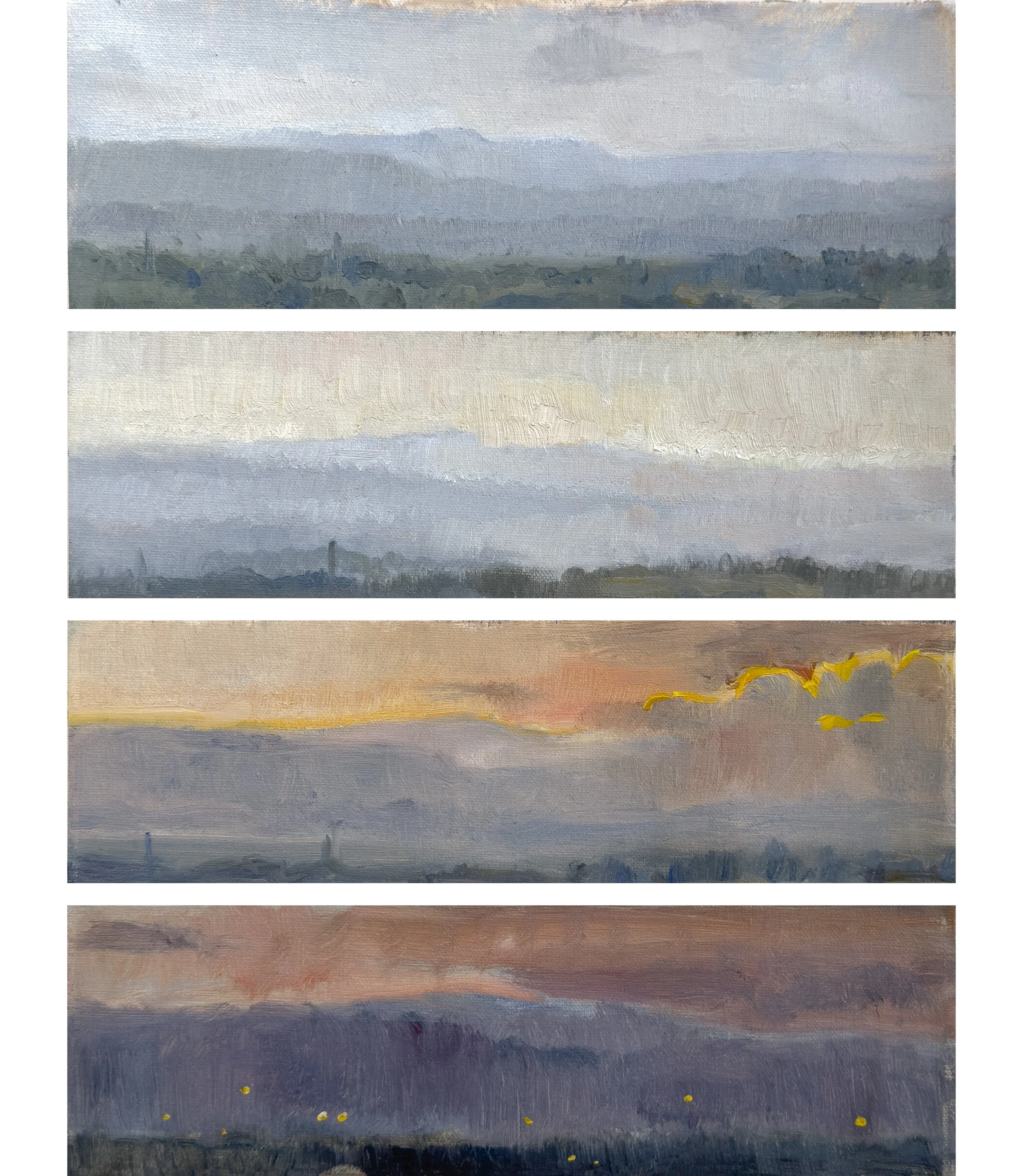 Four Tuscan Skies, 2026. Oil on linen, 9" x 12".