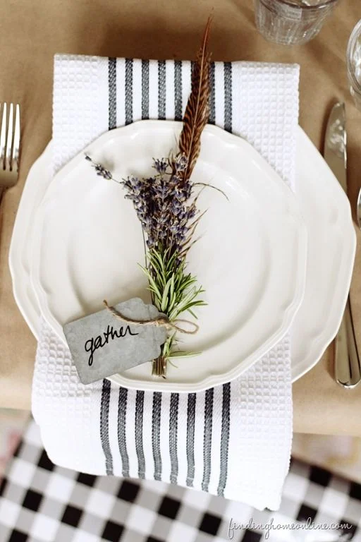 Butcher Paper, White China, Kitchen Towel, Herbs, Twine (findinghomeonline.com)