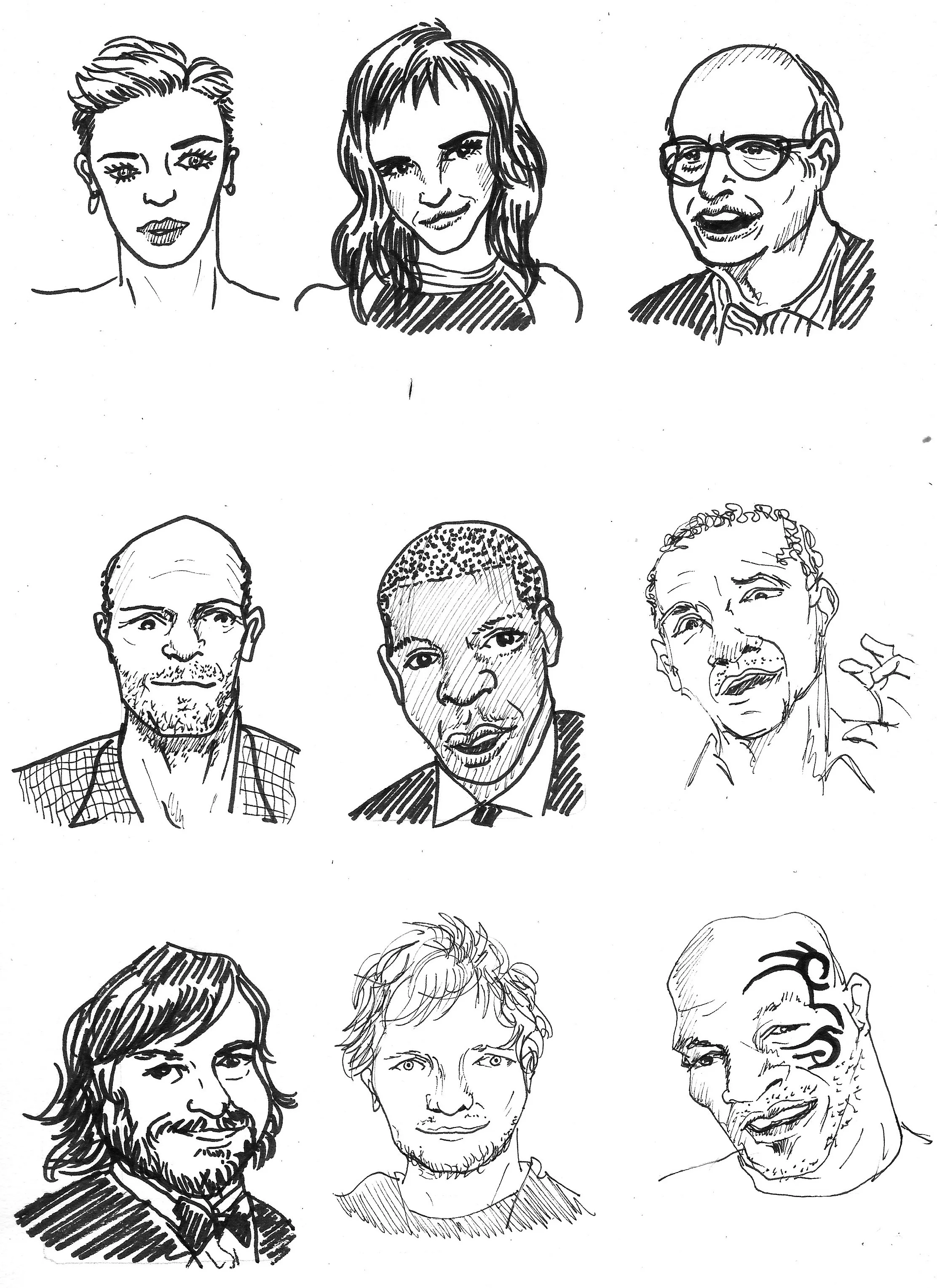Each tiny portrait is around 2" x 3" and took me around 5-6 minutes to finish, so to fill up a page would take around an hour. It's a perfect daily sketching exercise.