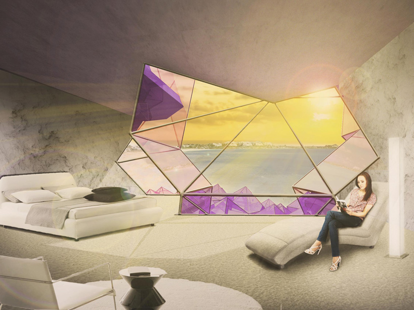 the hotel’s living accommodation is placed around a large void in the structure.