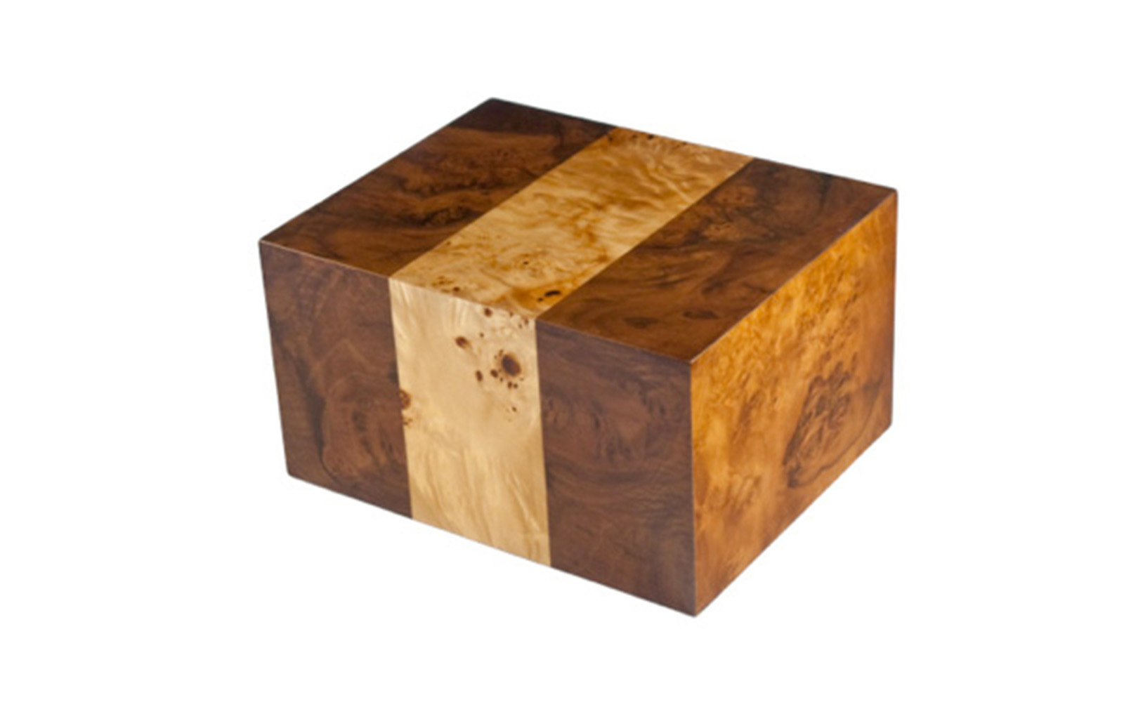 Labarde The natural beauty of the Southwestern French woodlands is apparent in this urn. The maple burl with walnut side inlays creates a multi textured look that will remind you of the inherent beauty of Mother Nature. This urn is available in small and large sizes only. Small: 29 Cu. inches / up to 24 lbs. / 3.7" x 3.7" x 4.5" $115 Large: 235 Cu. inches / up to 230 lbs. / 9.1" x 7.4" x 5.2" $225