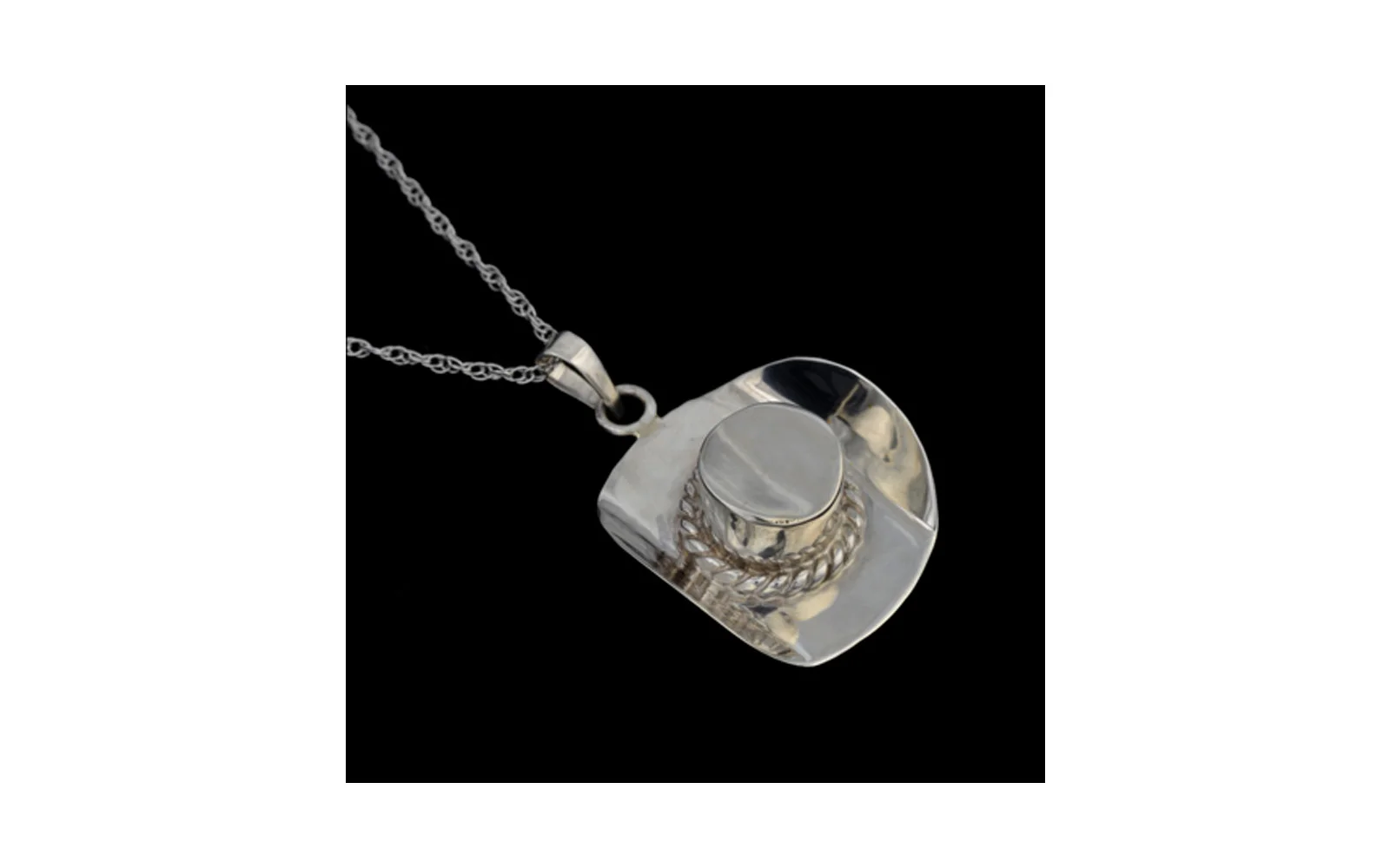 Cowboy Hat Sterling Silver pendant, with Removable Top, comes with 18” Sterling Silver chain, 0.2 Cu. inches, $160